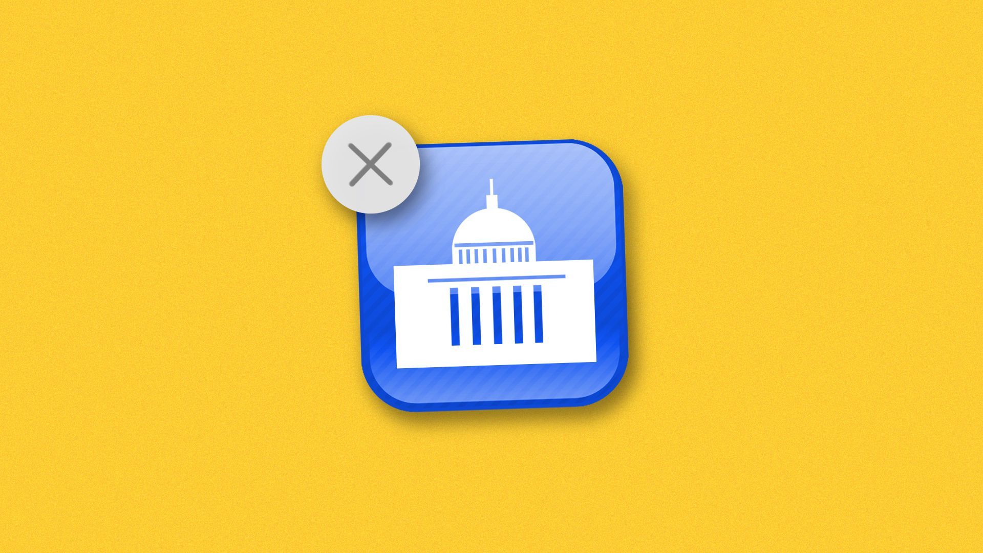 Illustration of an app icon with the U.S. Capitol building, with an "x" button in the top left corner.