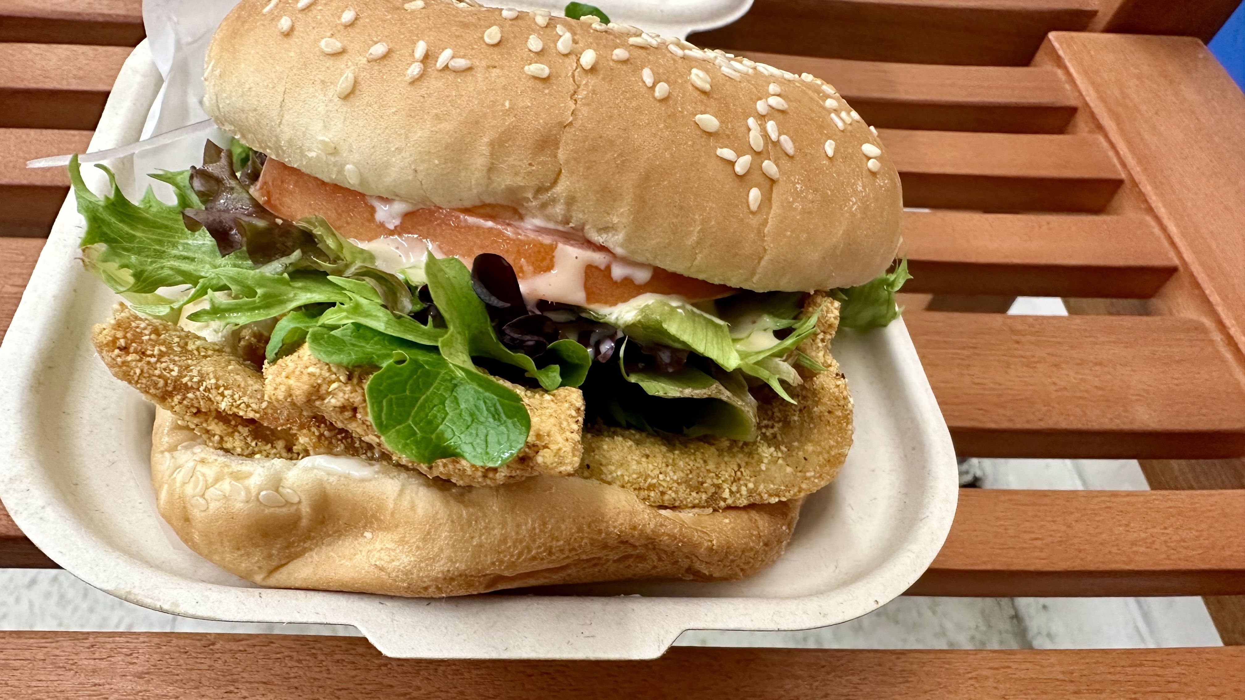 A photo of a fish burger.