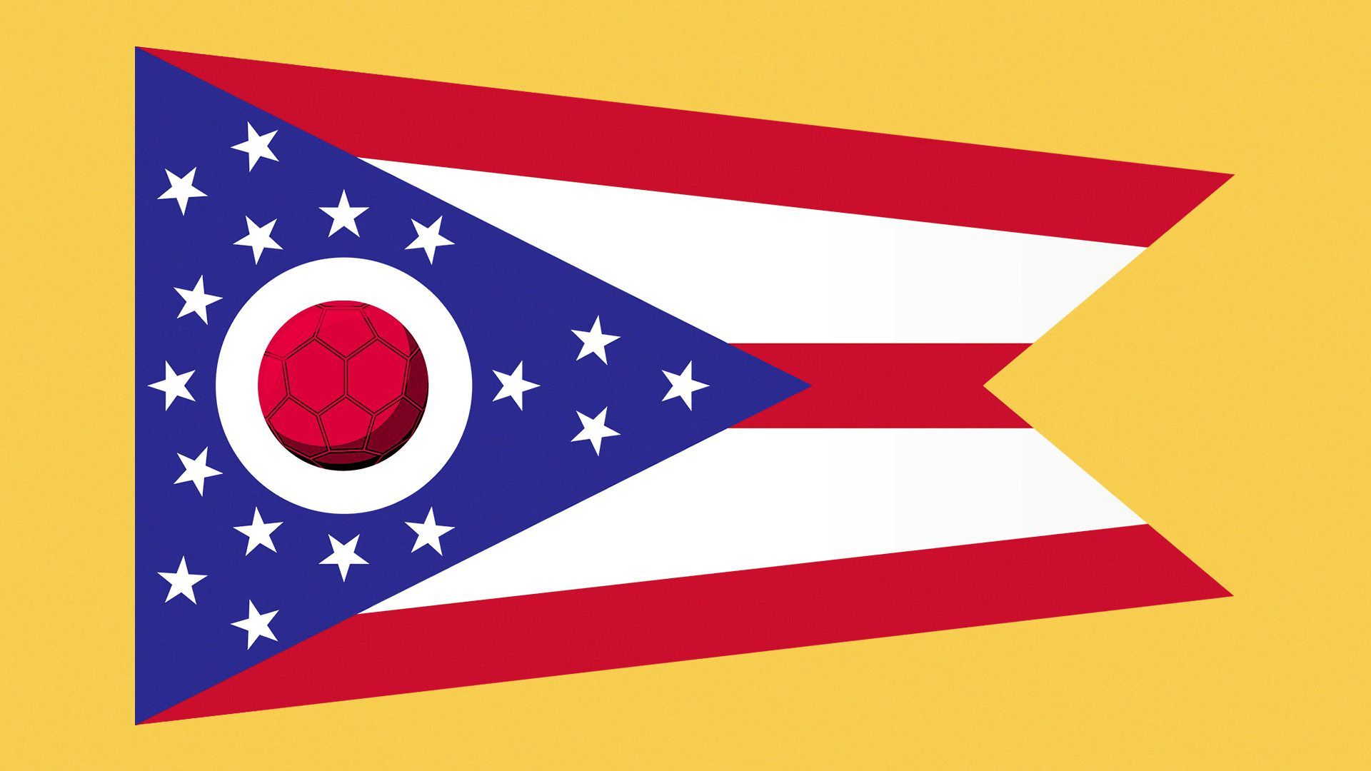 Illustration of the Ohio flag with a hand ball in the circle.