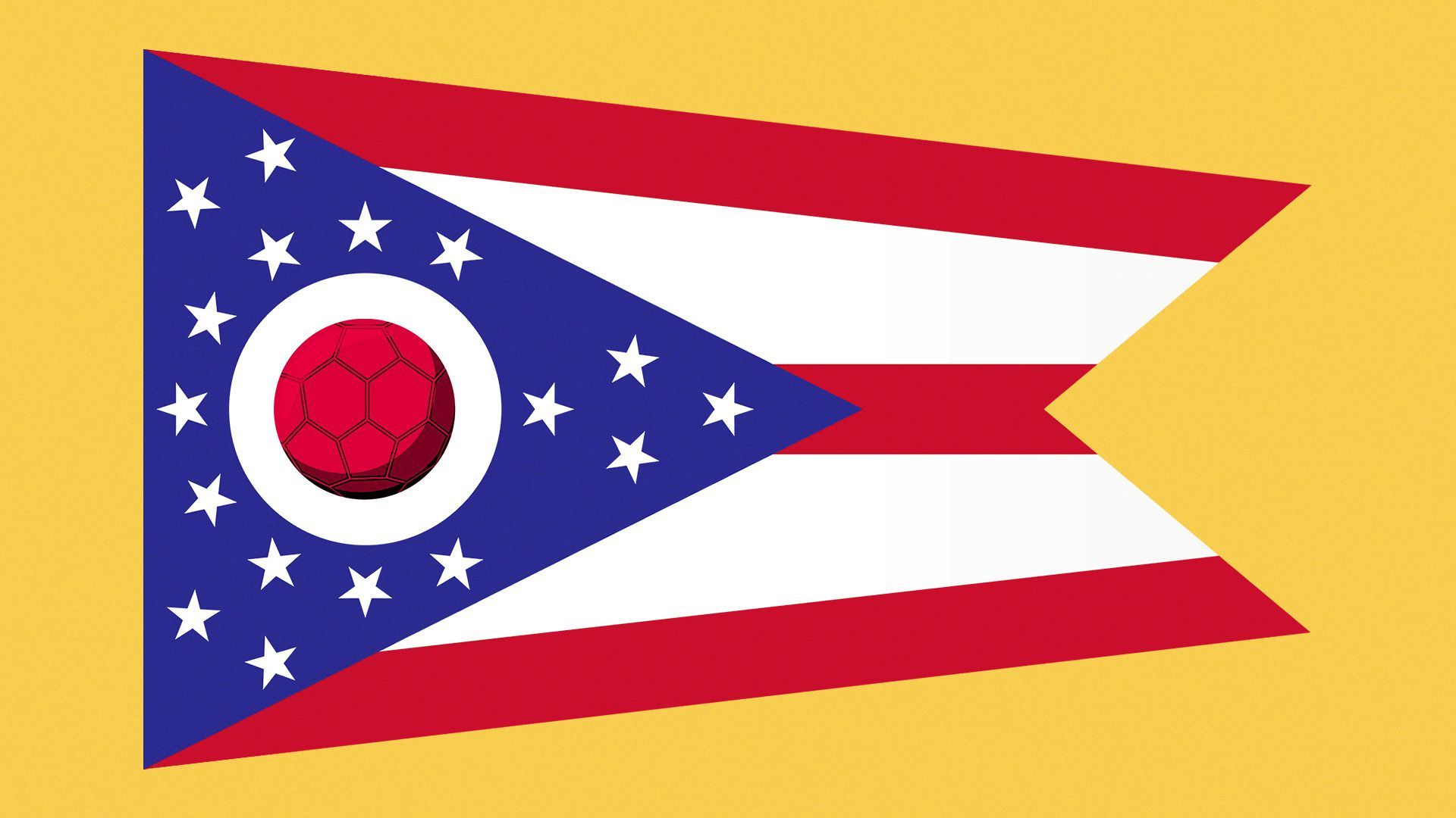 Illustration of the Ohio flag with a hand ball in the circle.