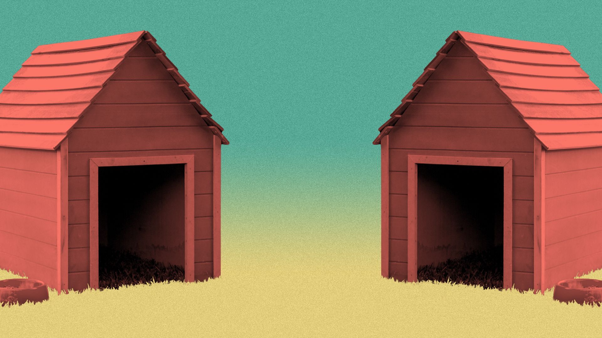 Illustration of two dog houses.