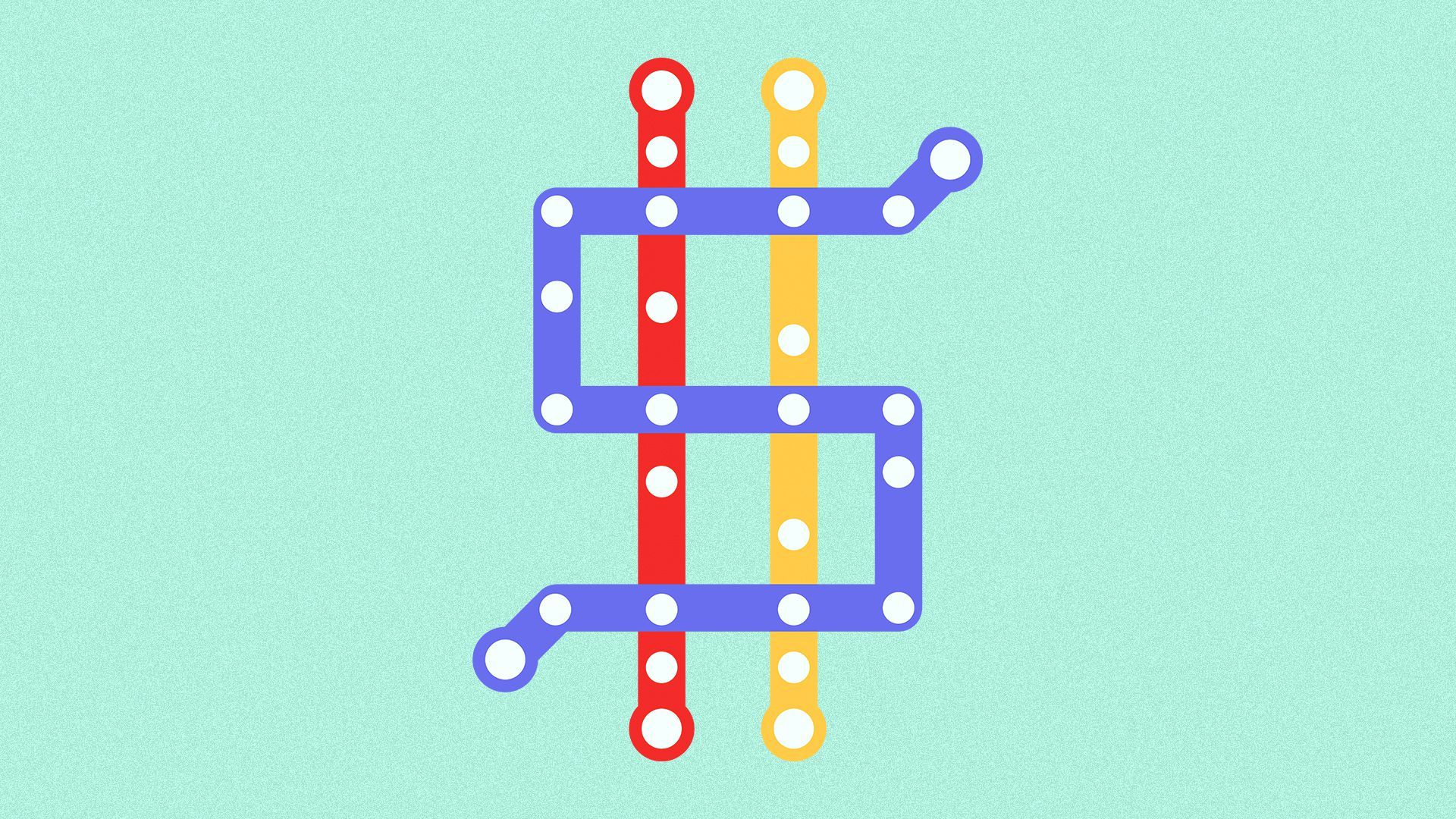 Illustration of a dollar sign made out of train line maps. 