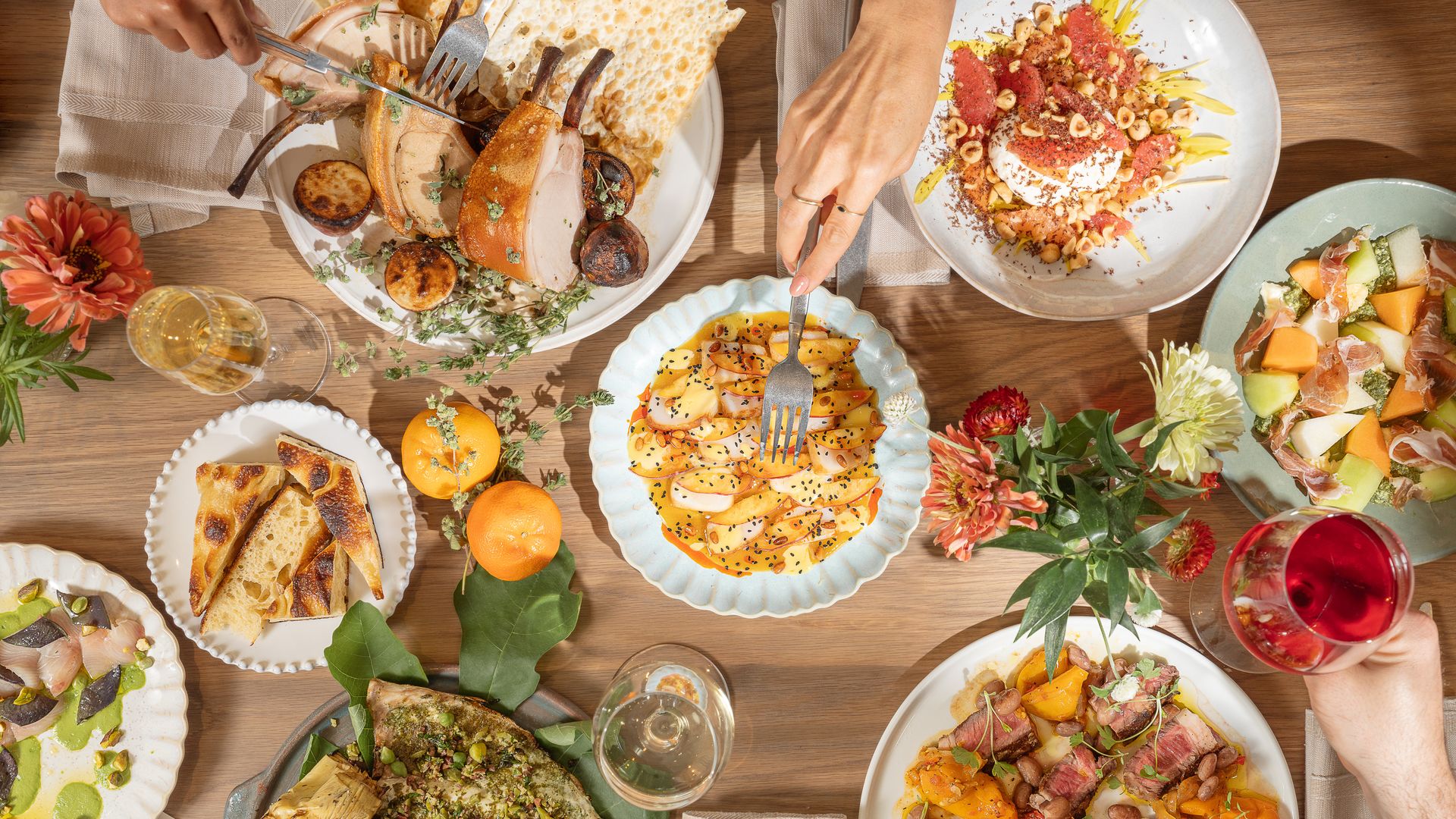 Food on a table at Bastia restaurant in Fishtown