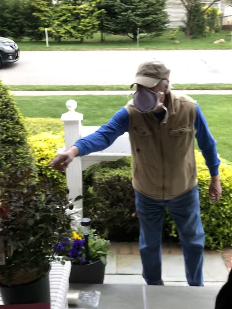 grandfather in face mask