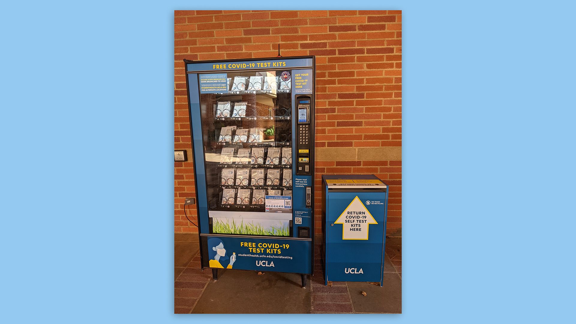 A vending machine that dispenses COVID-19 tests on the UCLA campus.