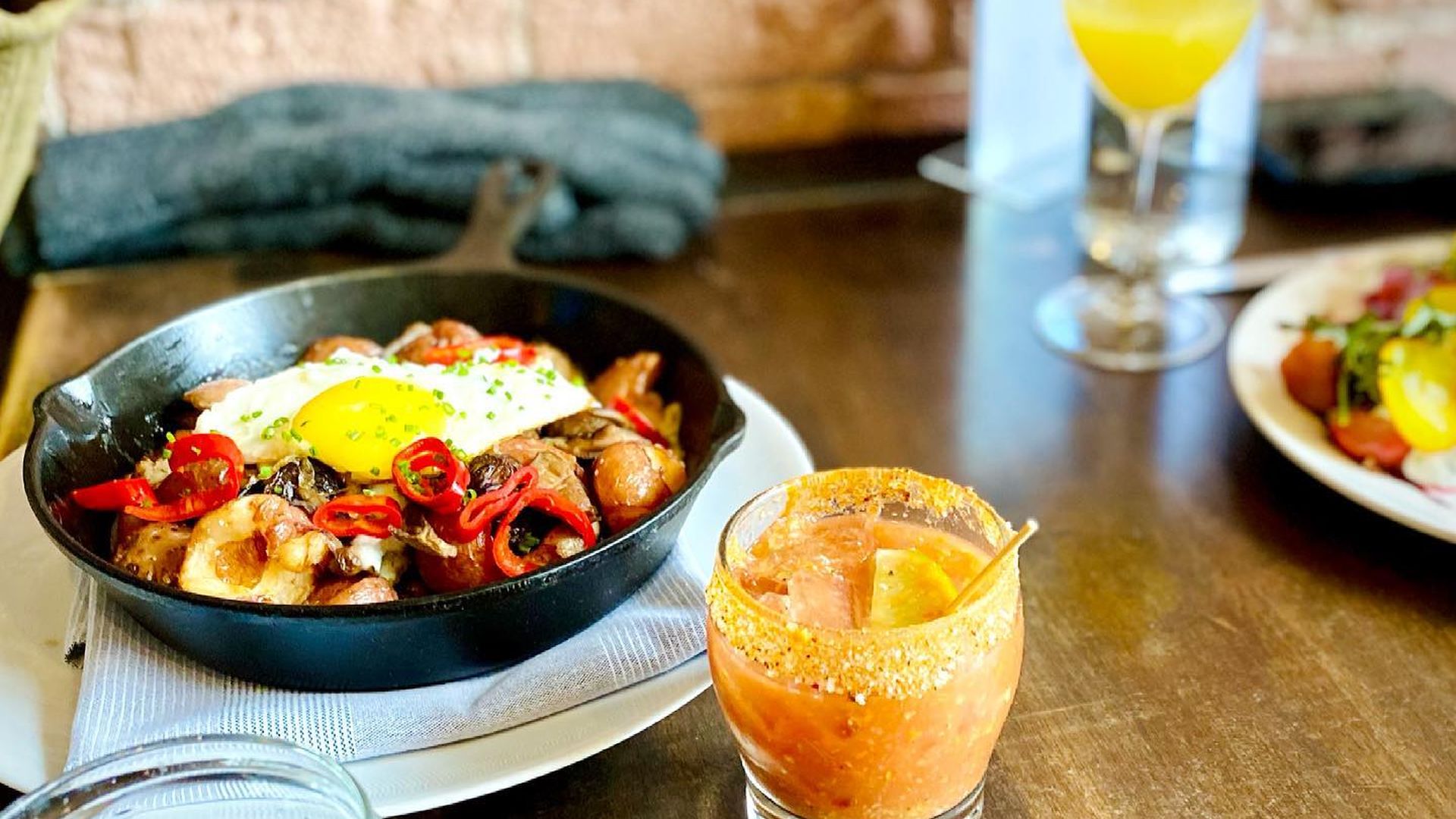 Brunch foods on a table
