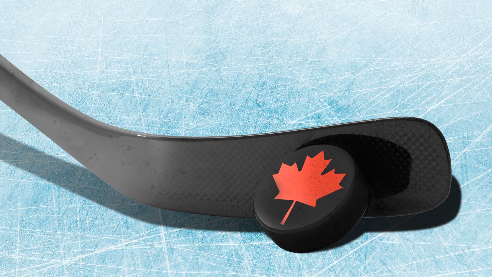 Illustration of a Canadian maple leaf on a hockey puck