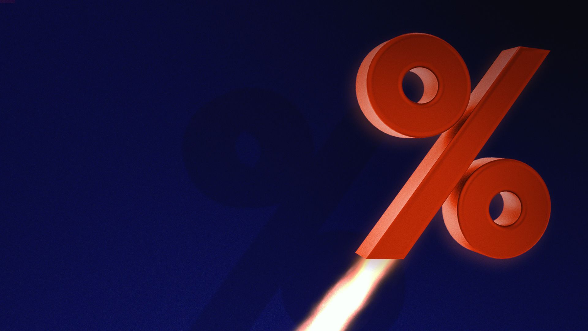Illustration of a percent sign shooting upwards like a rocket.