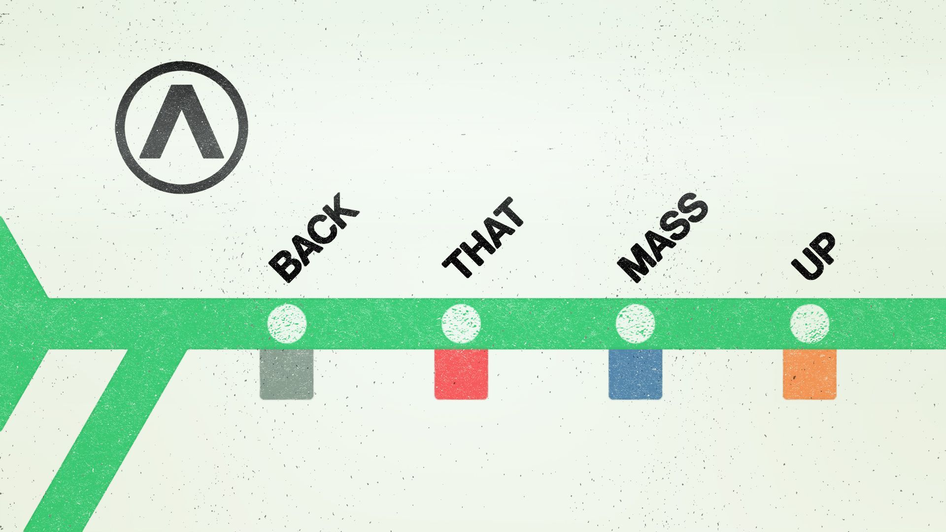 Illustration of an MBTA-style subway map that reads BACK THAT MASS UP where the station names should be. 