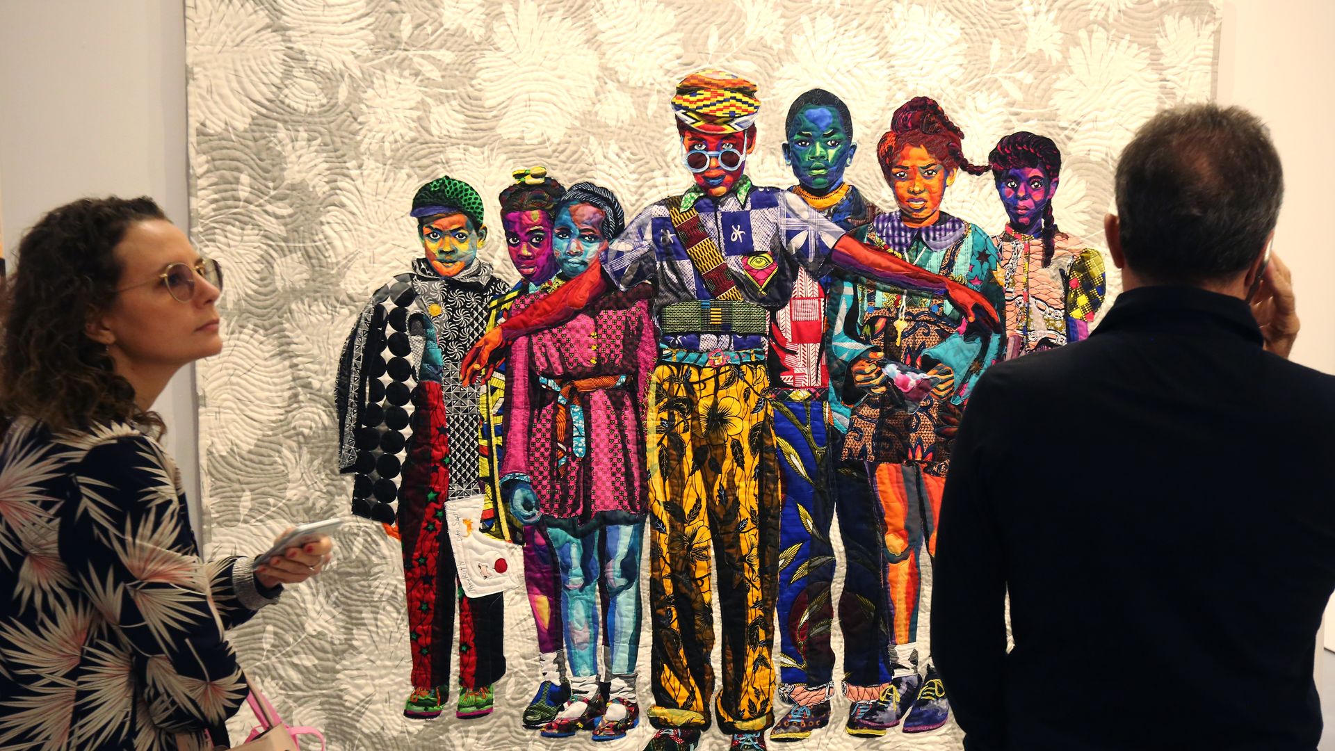 Embroidered fabric artwork entitled "The Safety Patrol" by Bisa Butler. 