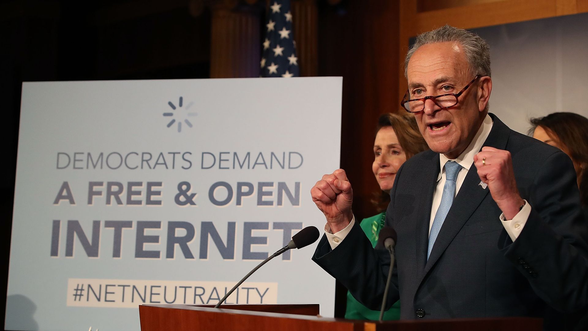 Schumer speaks at a press conference at the Capitol Building in Washington, DC.