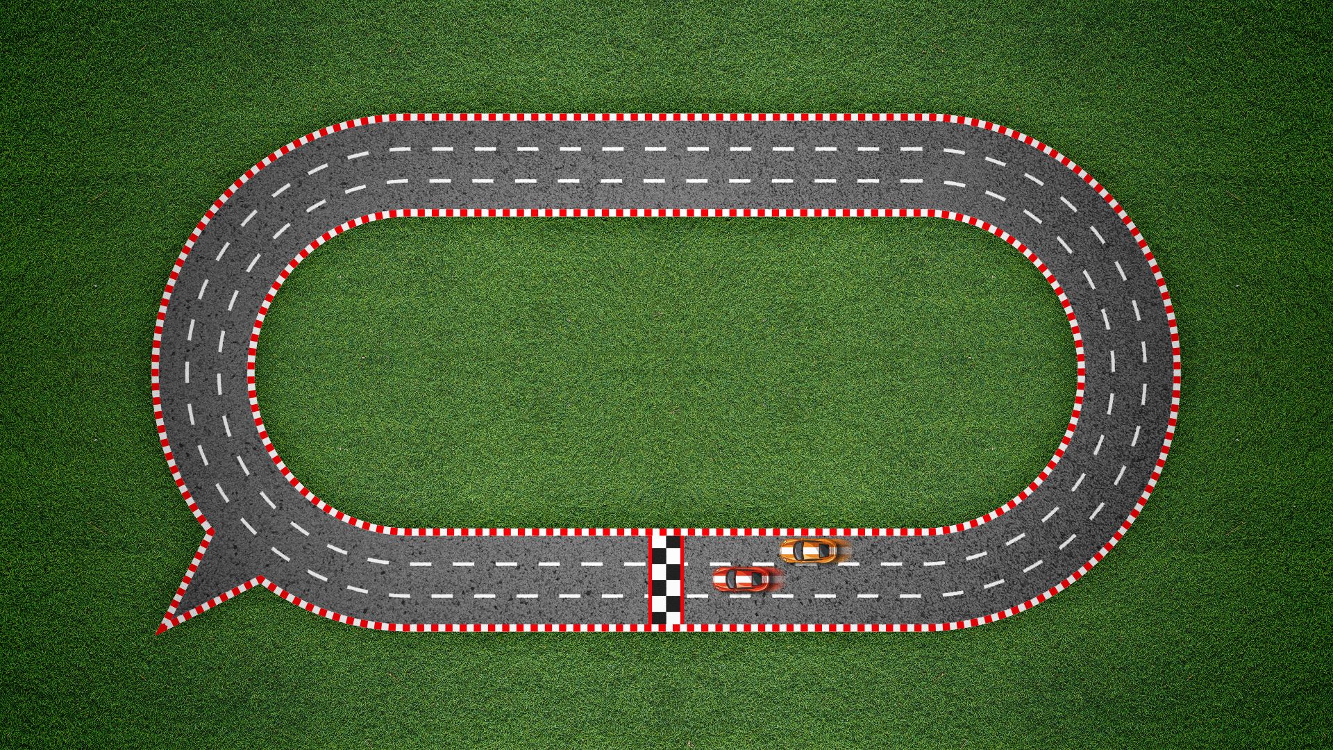 Illustration of a racetrack shaped like a speech bubble.