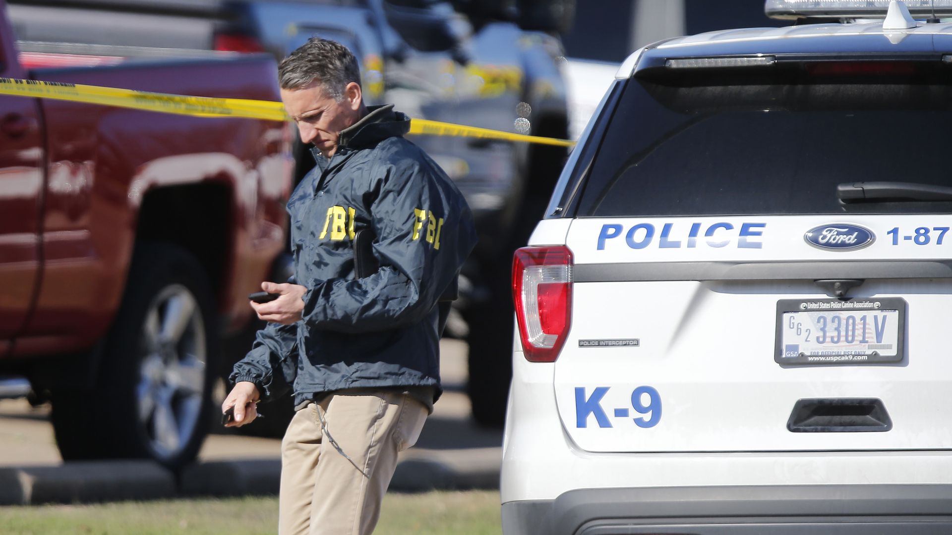 An FBI agent works the scene after a shooting took place during services at West Freeway Church of Christ on December 29, 2019 in White Settlement, Texas.