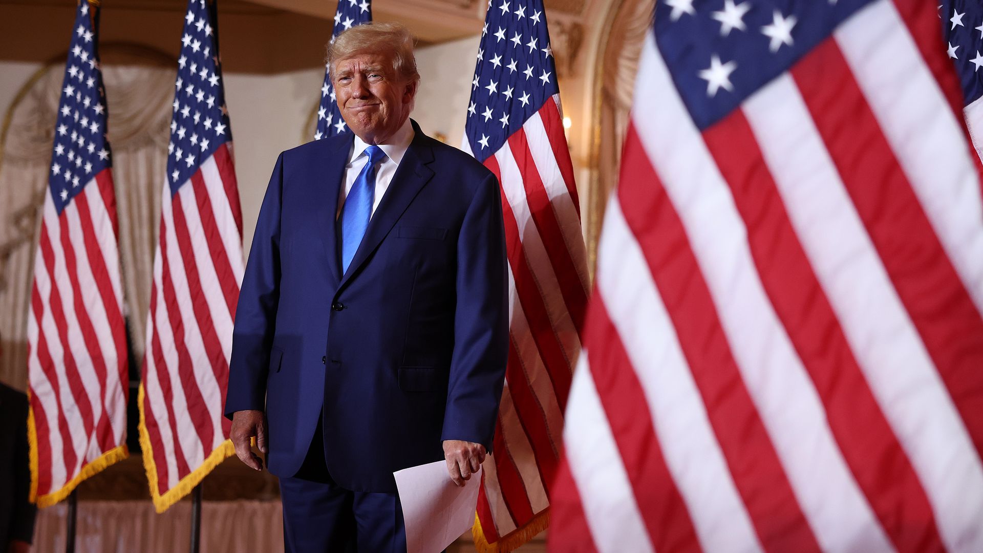 Former President Trump speaks during an election night event at Mar-a-Lago.