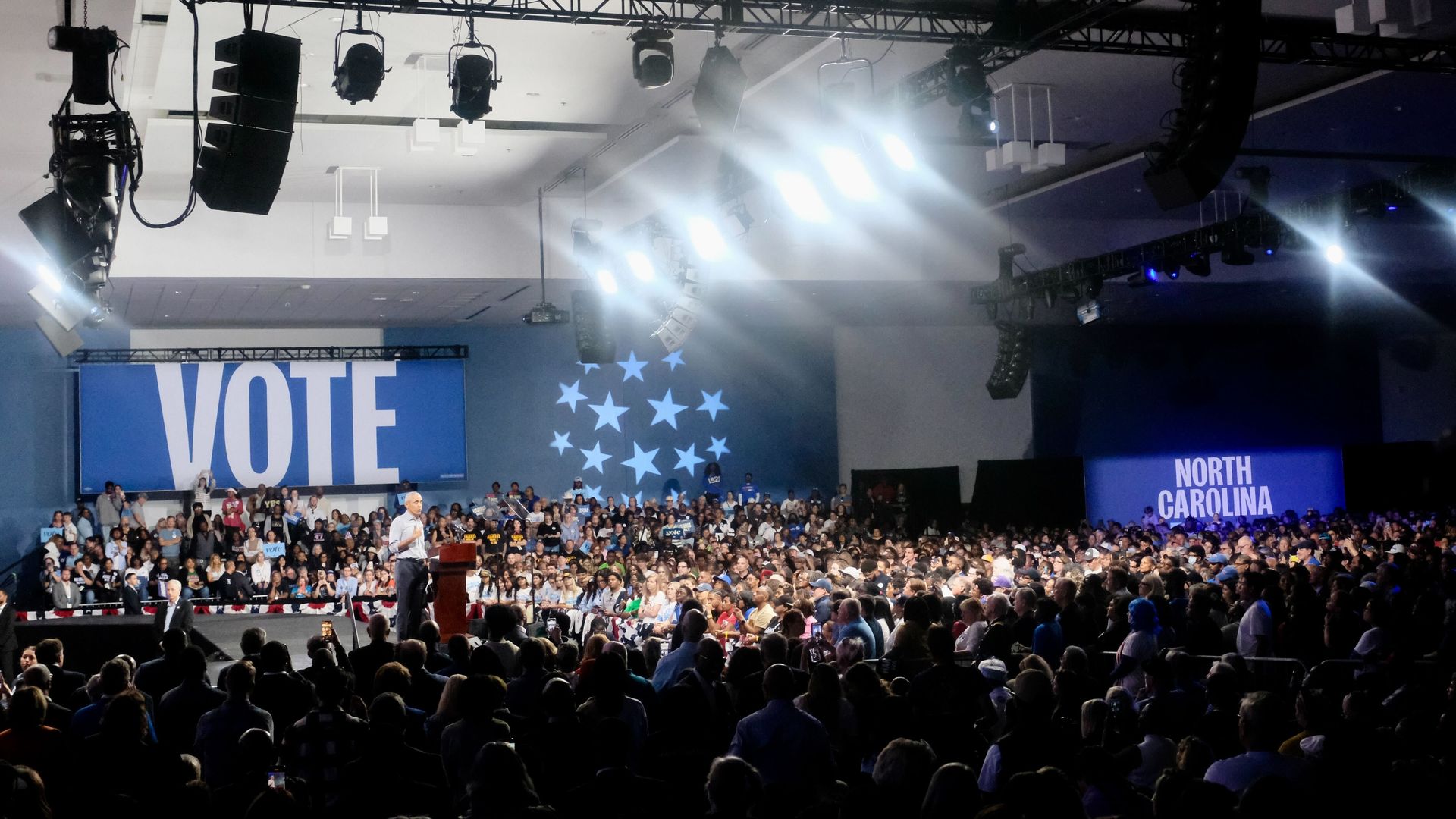 Obama on a rally stage