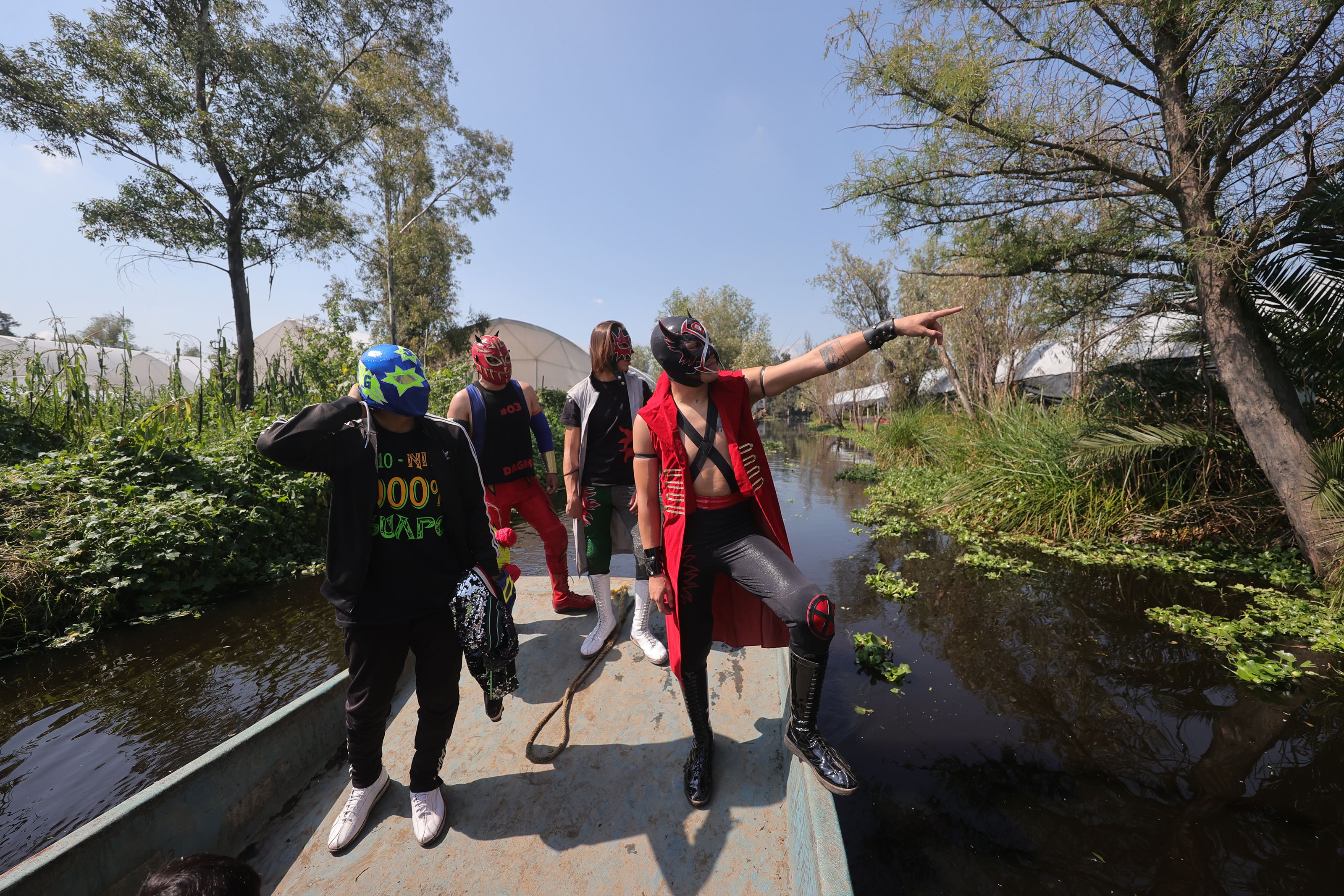 Wrestlers on a boat