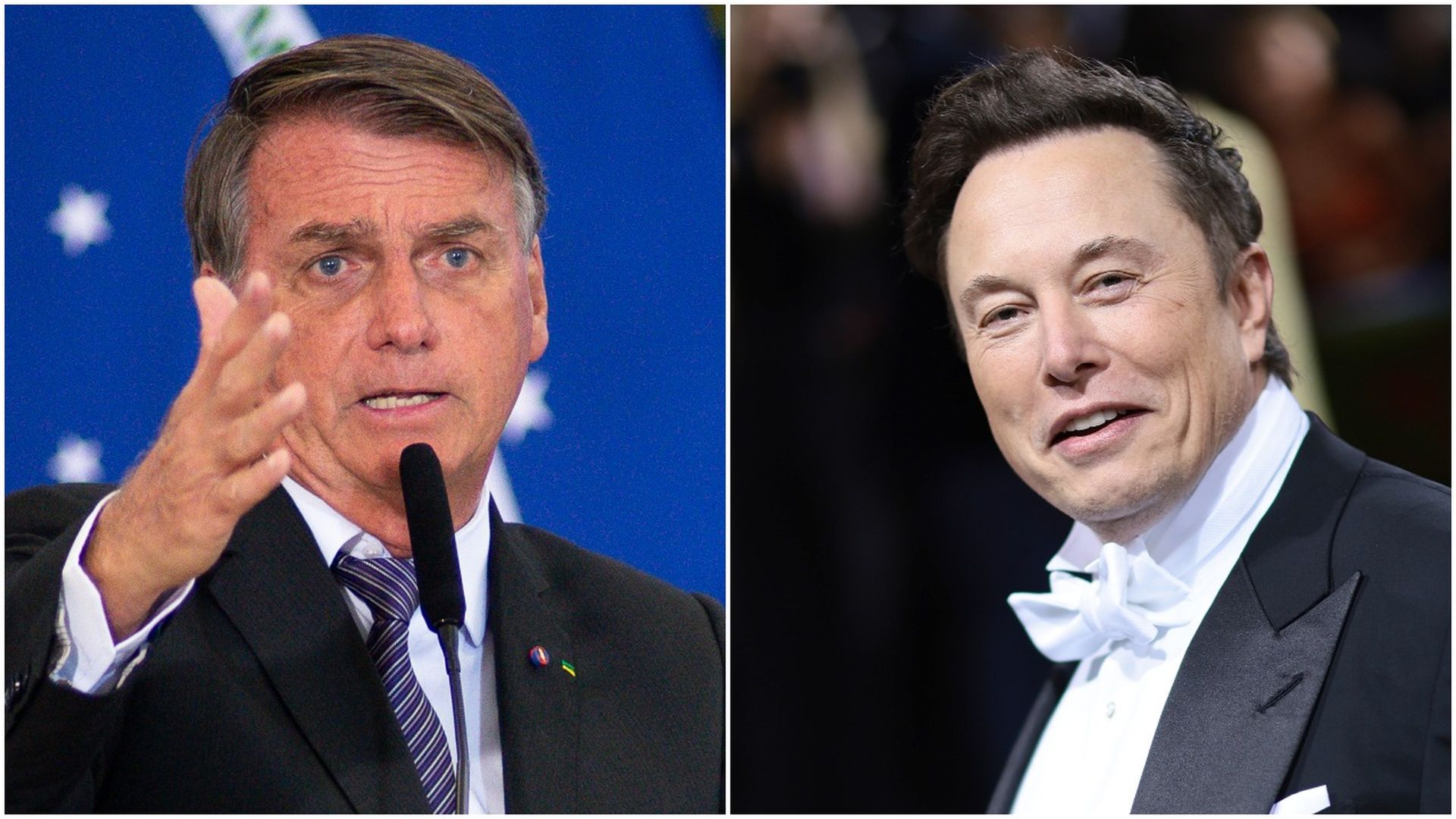Photo of Jair Bolsonaro on the left and Elon Musk
