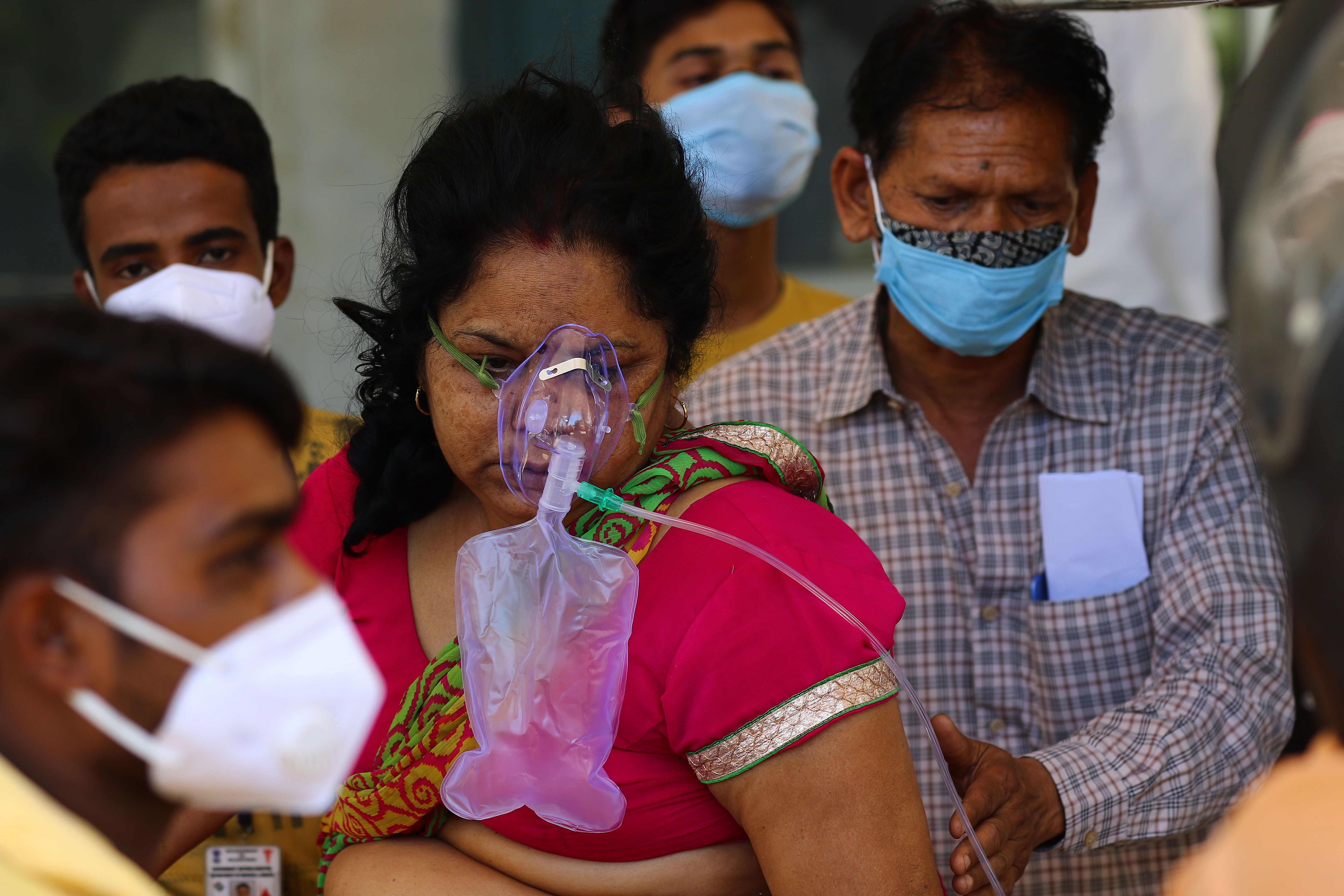 A COVID-19 patient being moved to another hospital amid a shortage in beds and medical oxygen due to the pandemic in Jaipur, Rajasthan, on April 24. 