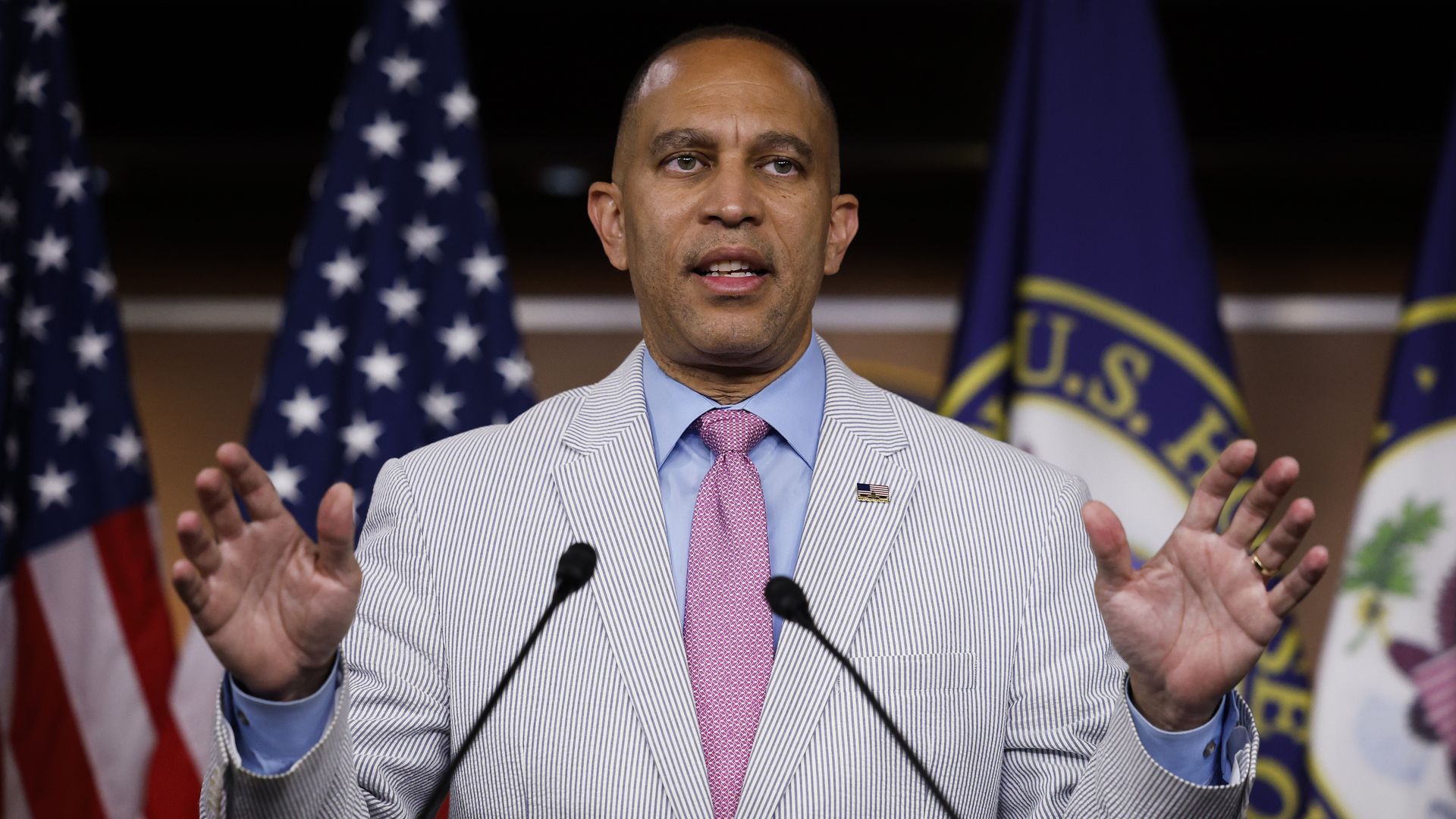 House Minority Leader Hakeem Jeffries speaks at a press conference at the U.S. Capitol on July 23.