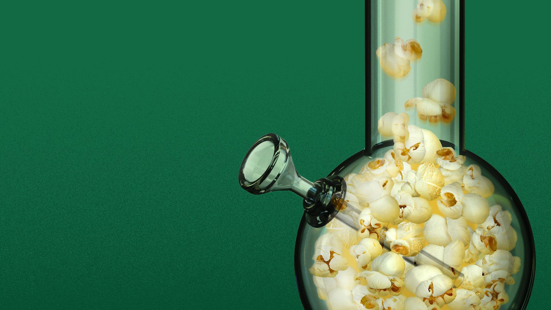 Illustration of a bong full of popcorn.
