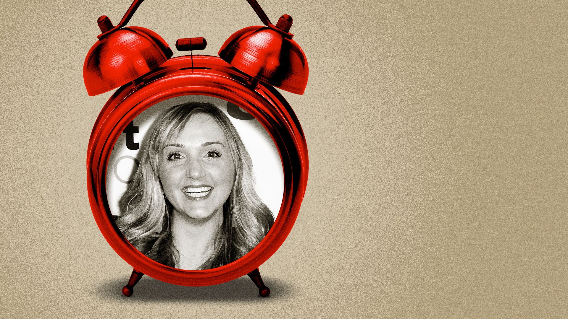 Photo illustration of Mindy Thomas inside a red alarm clock.