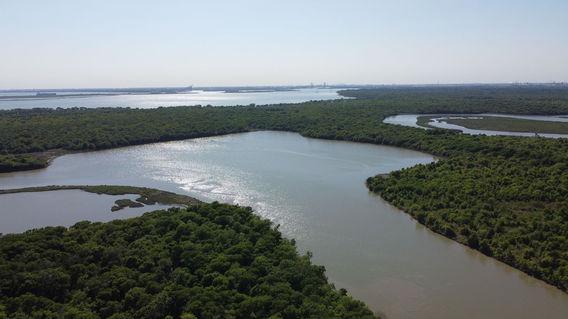 Picture of aerial view of the Negrohead Lake in Baytown, Texas