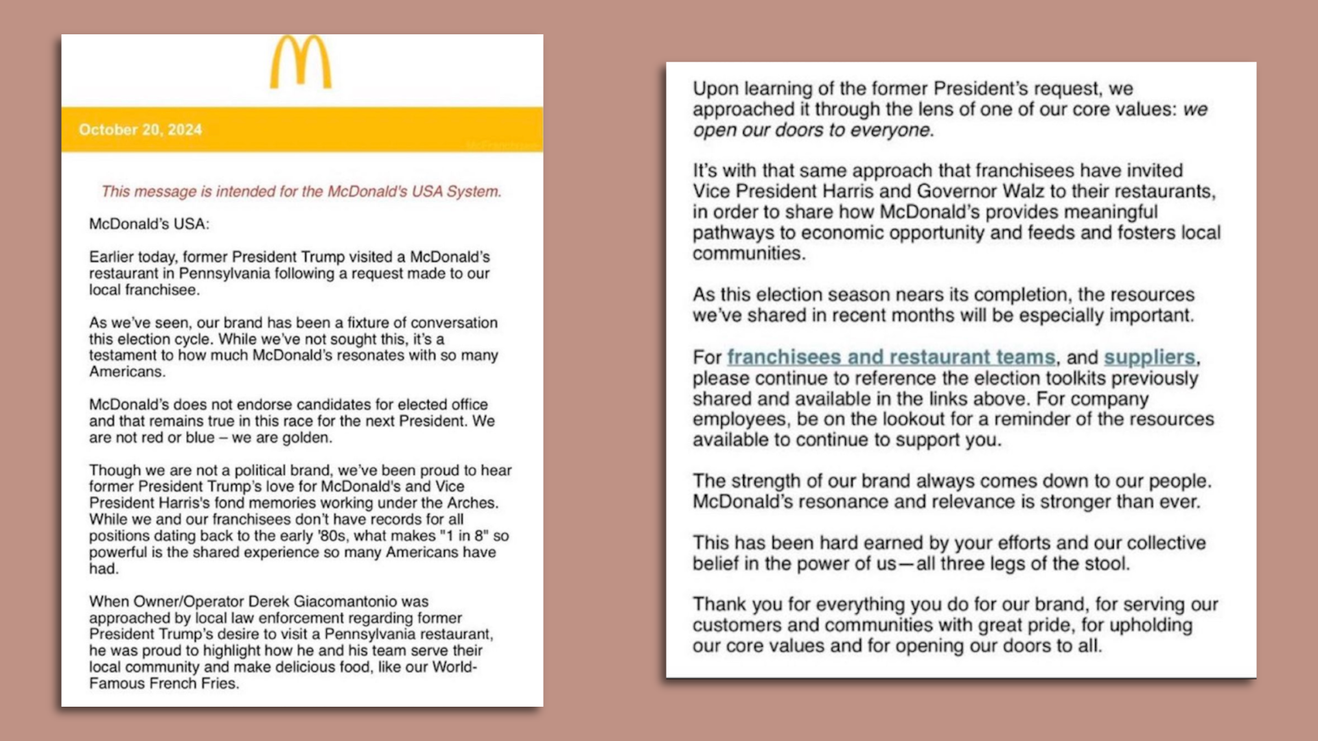 Screenshot of internal McDonald's note