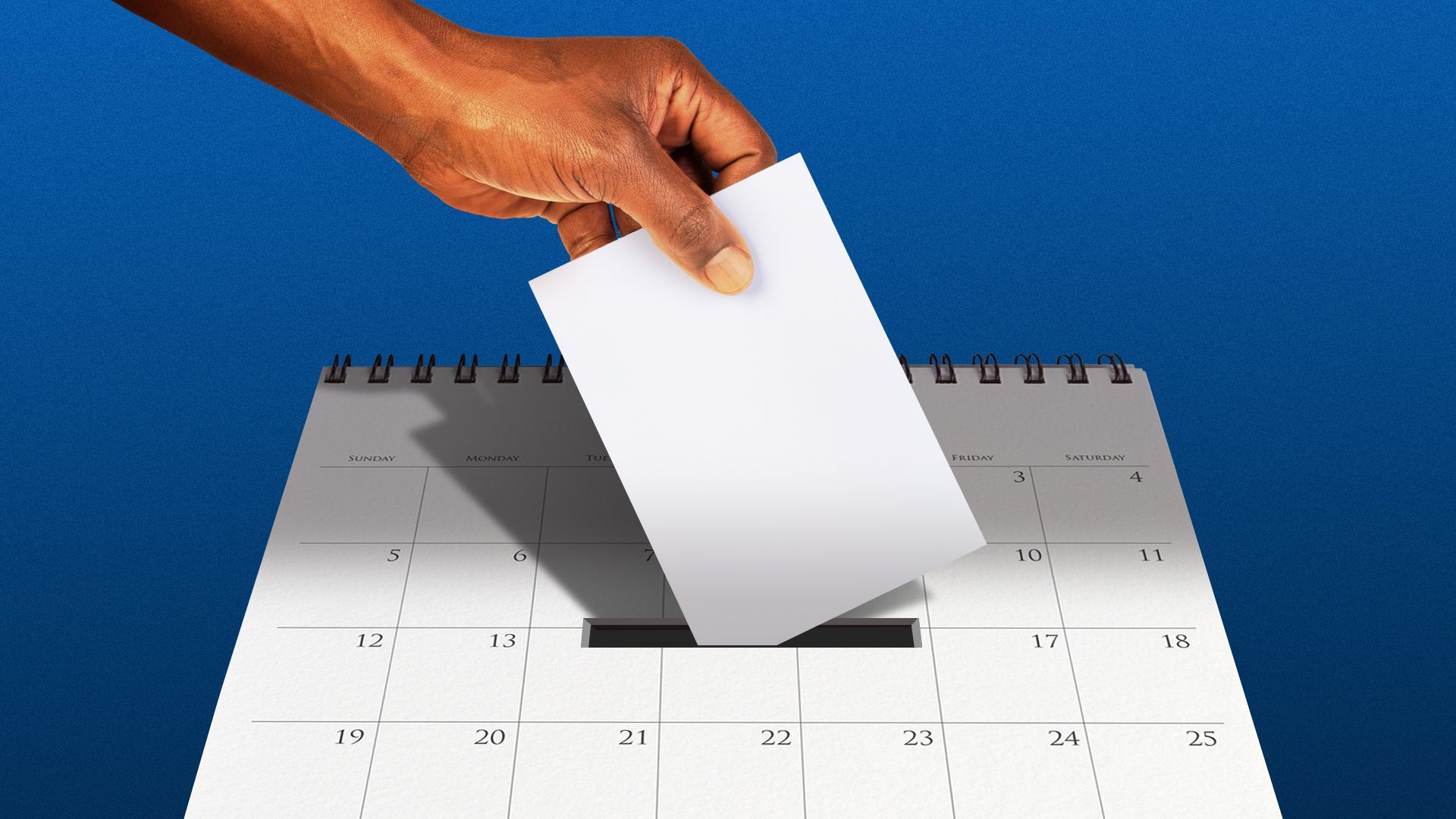 Illustration of a hand casting a ballot into a calendar