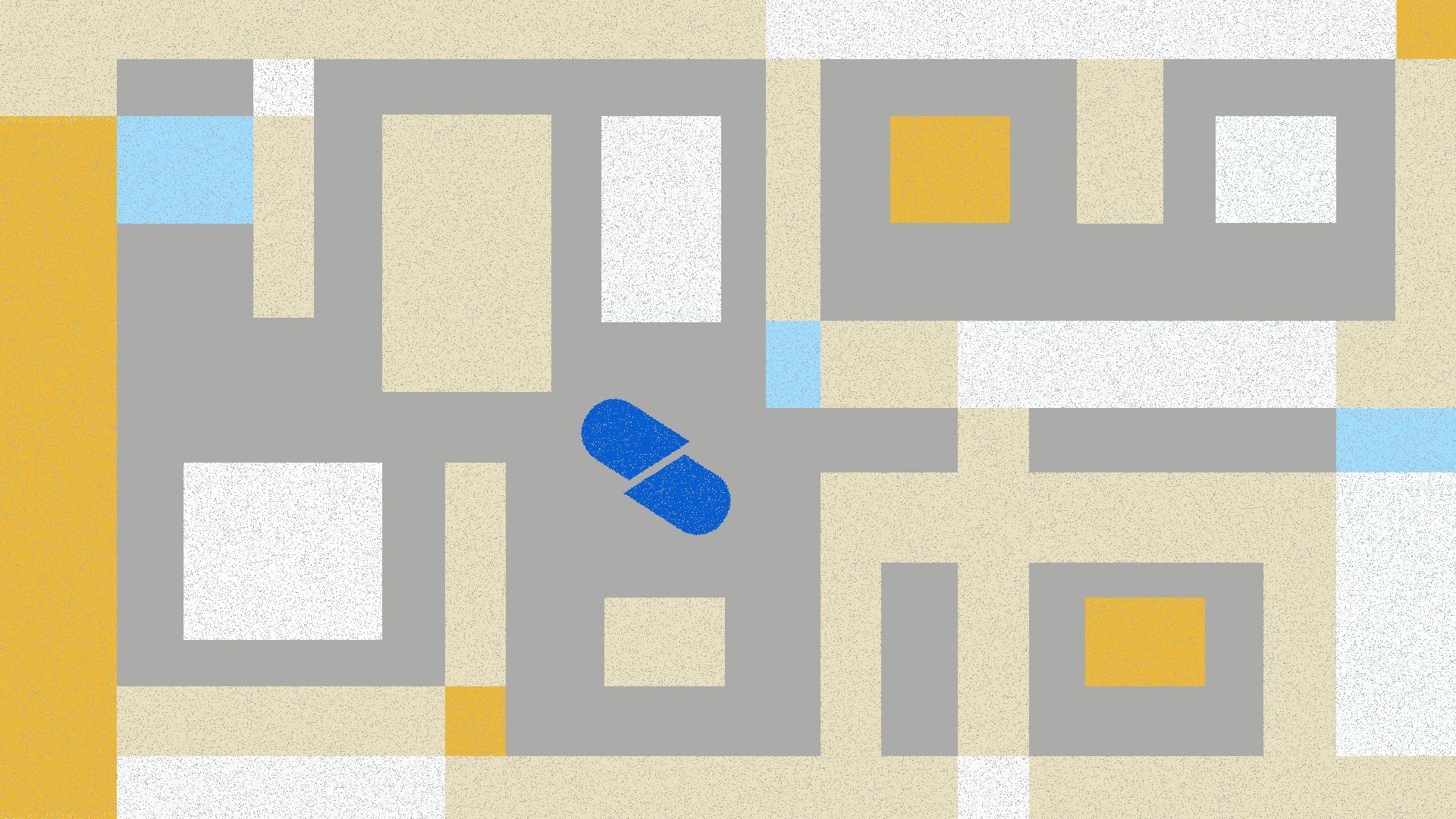 A maze with a pill in the middle