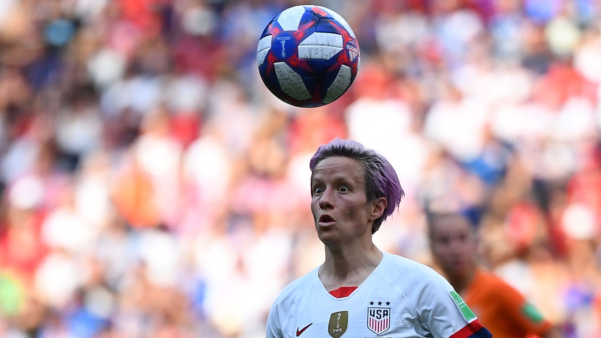  United States' forward Megan Rapinoe controls the ball during the France 2019 Womens World Cup football final match between USA and the Netherlands, on July 7