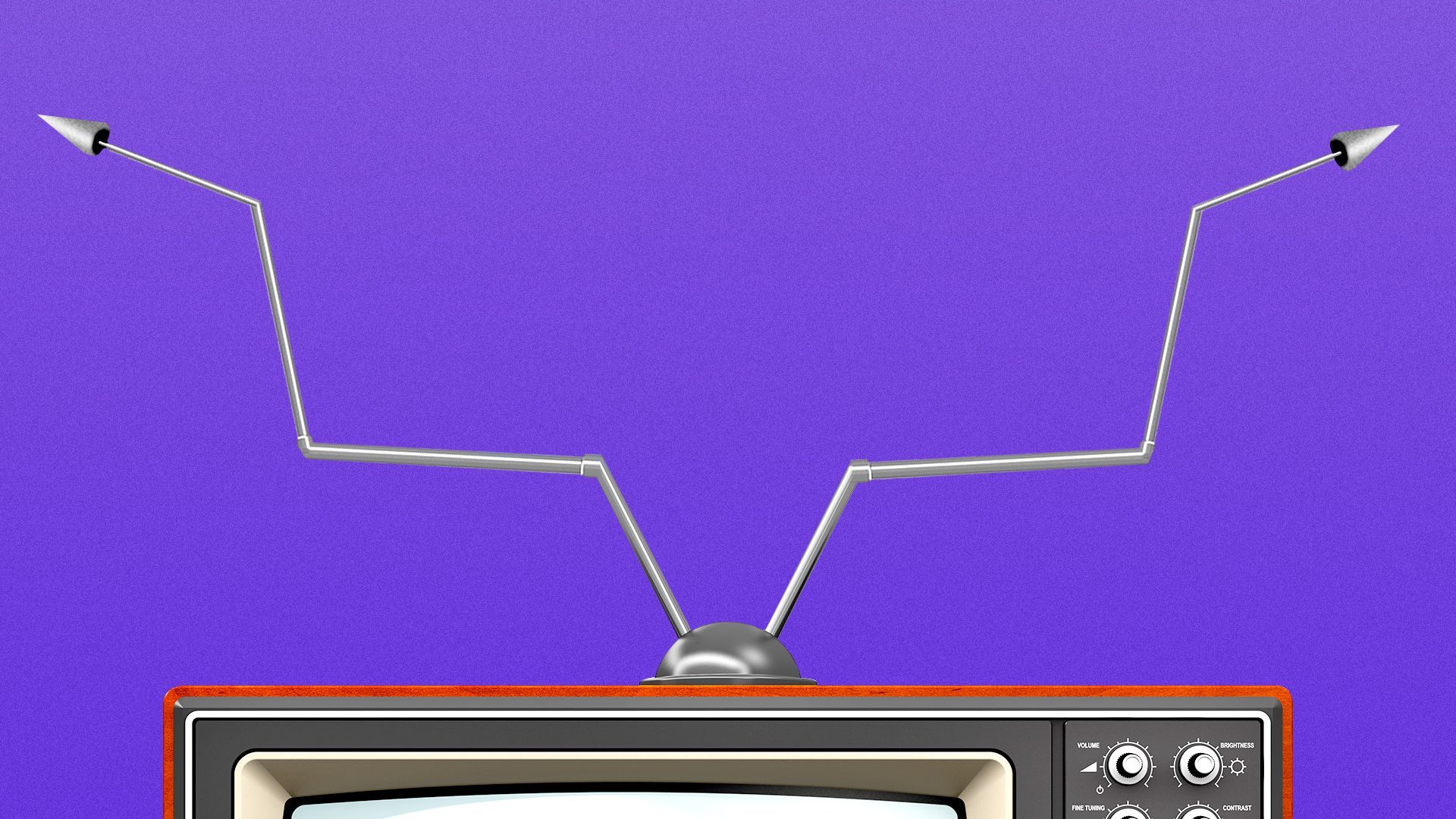 Illustration of television antennas pointing in different directions as trend lines resembling a shrug.