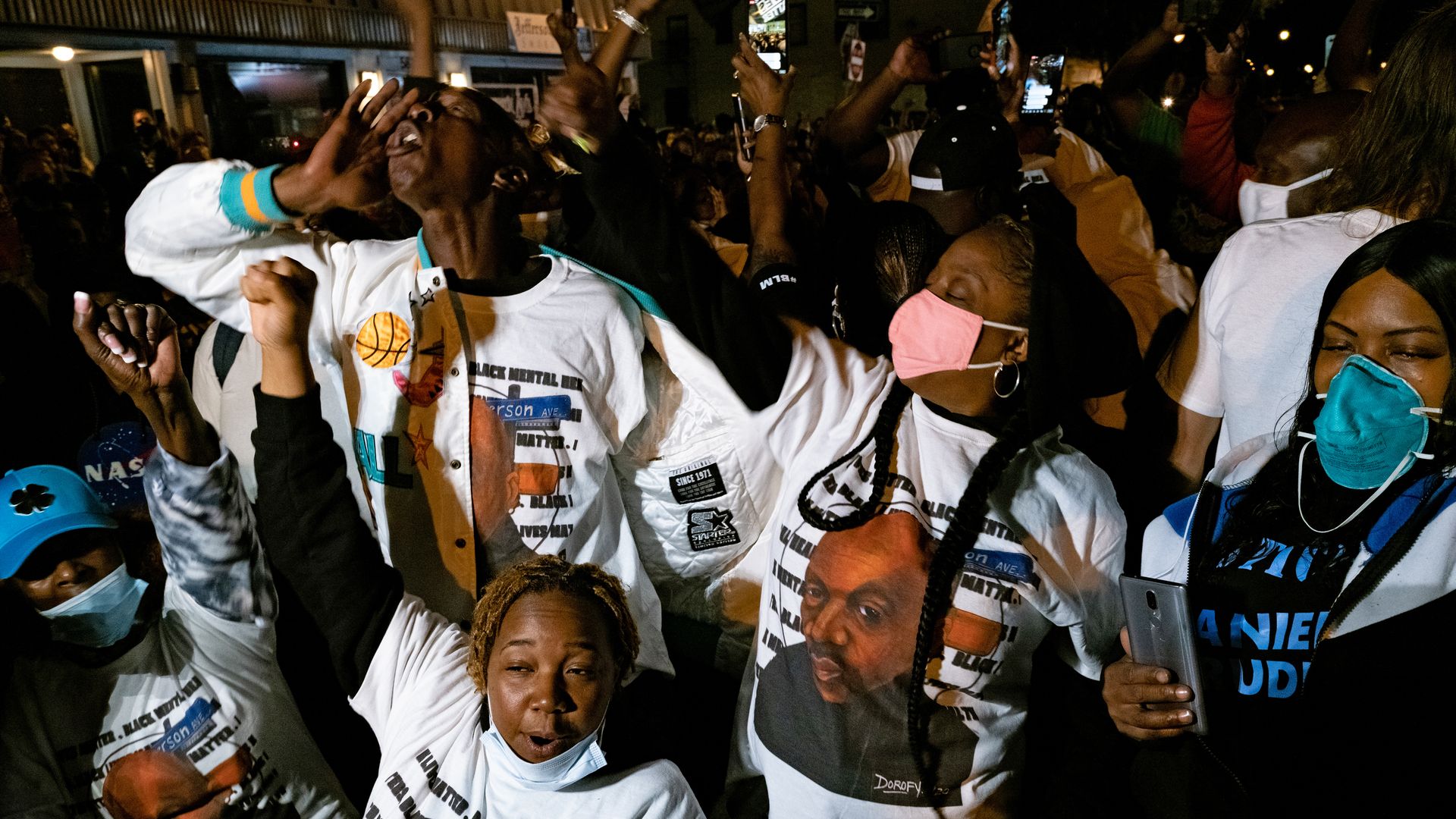 The family of Daniel Prude, visiting from Chicago and Florida, participate in a community celebration of life in Prude's memory on September 10, 2020, in Rochester, New York.