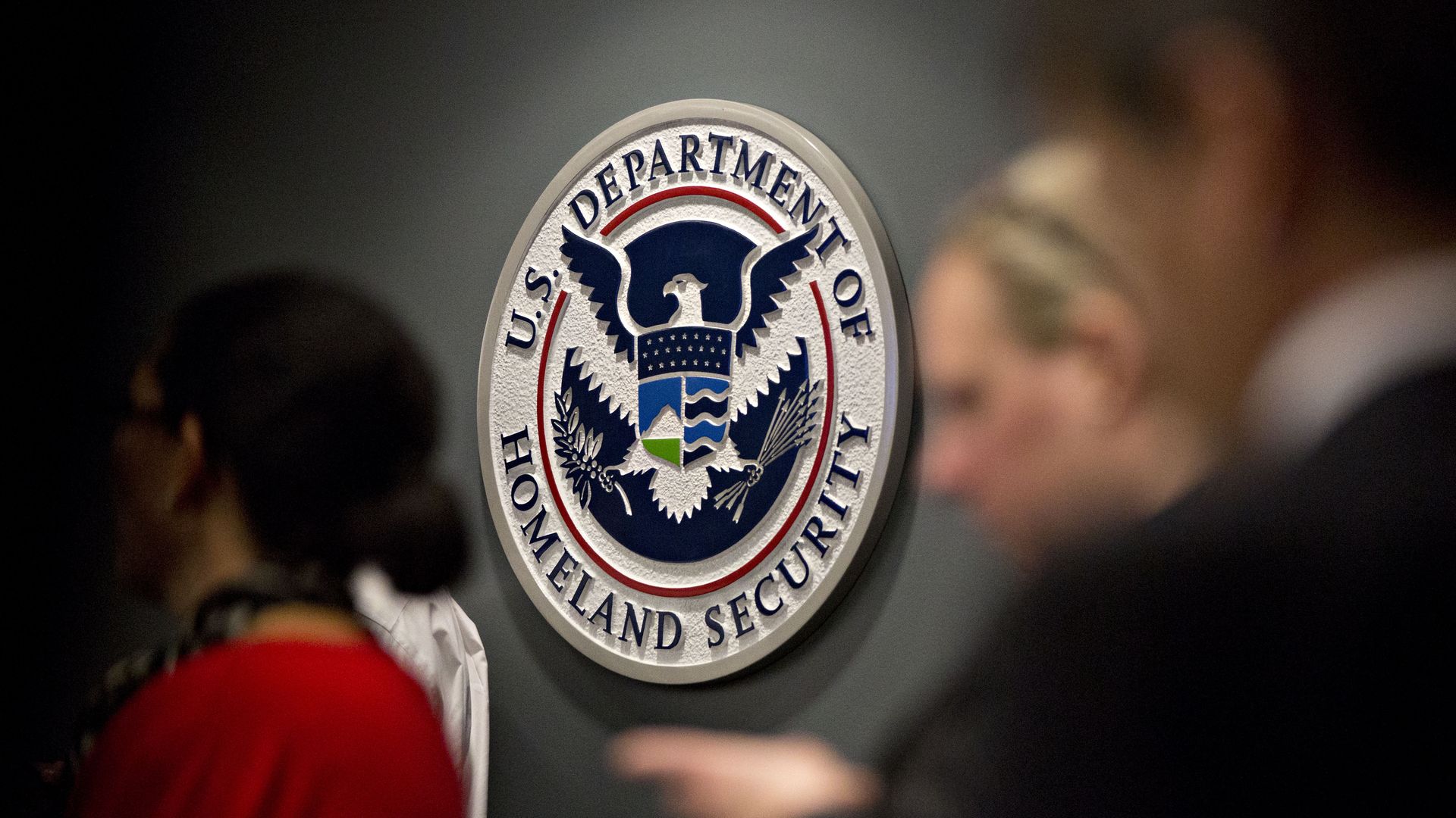 Photo of the Department of Homeland Security seal on a wall