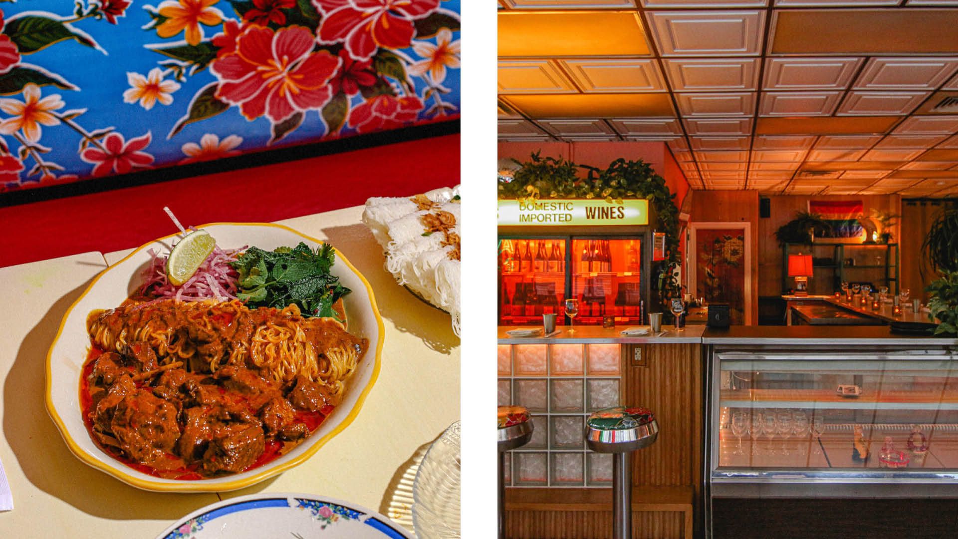 A dish from Tam Tam on the left and an inside look at the restaurant. 