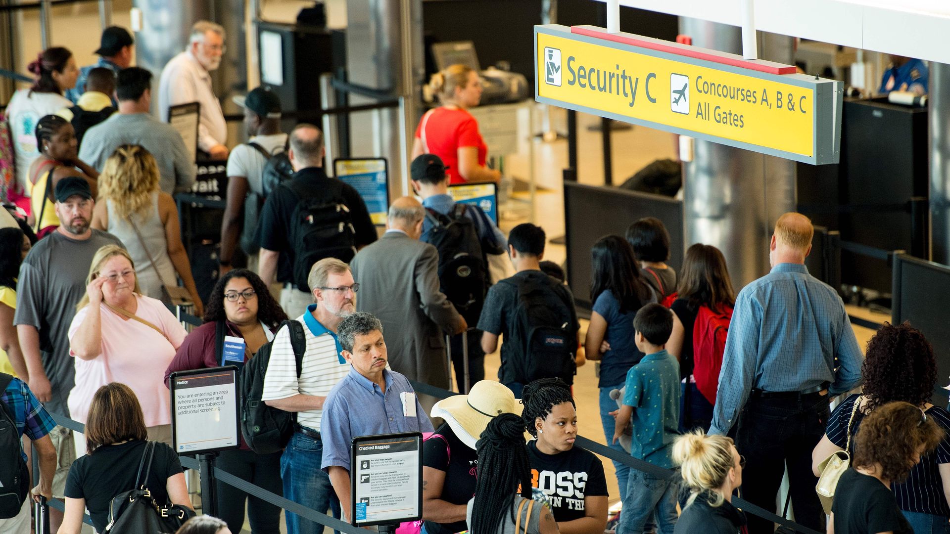 Security line at airport