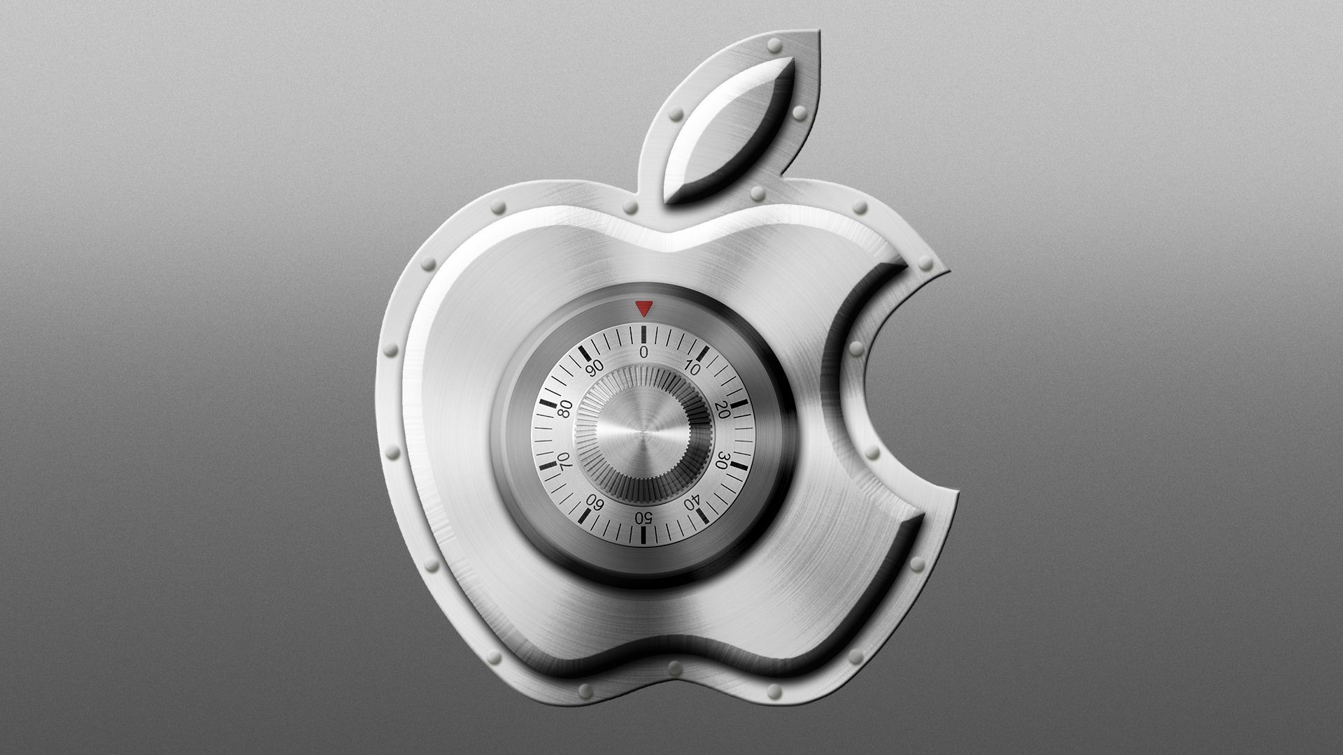 Illustration of the Apple logo as a  combination lock 