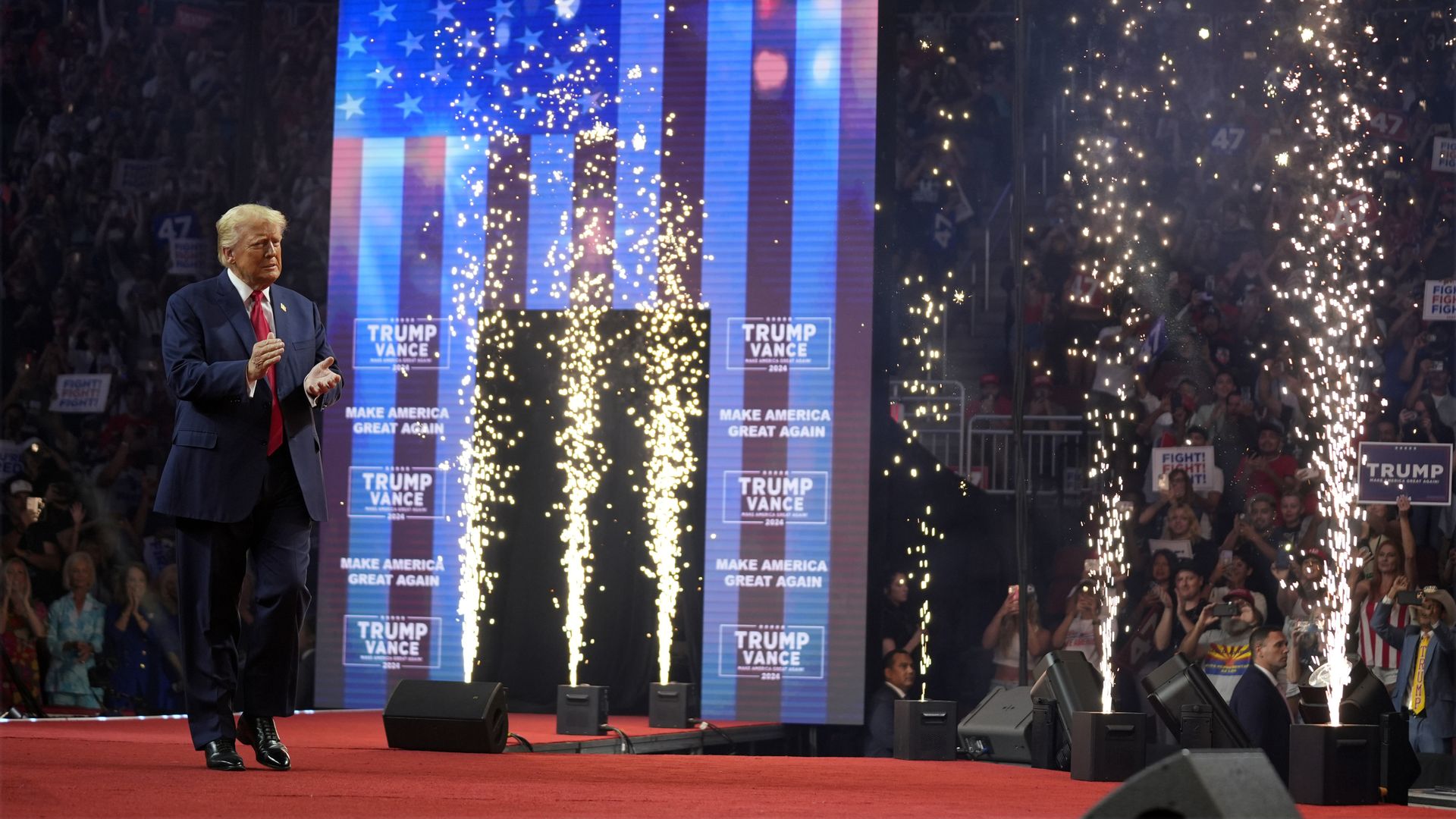 Former President Donald Trump arrives for a campaign rally in Glendale, Ariz., last week.