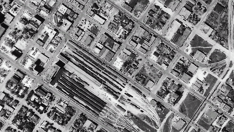 Houston's Union Station from above in 1944 and 2024 