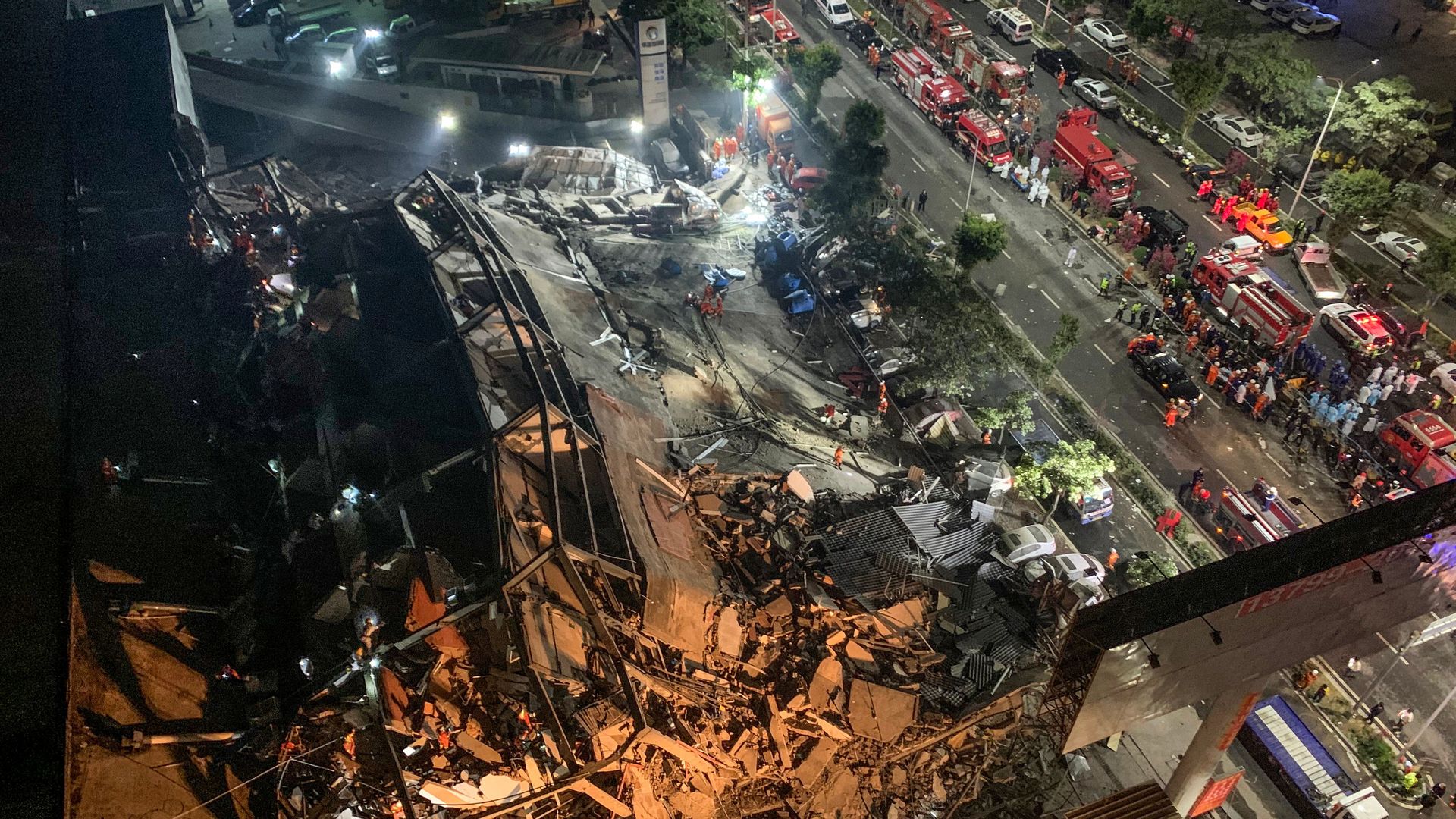 This image is an areal view of the collapsed hotel