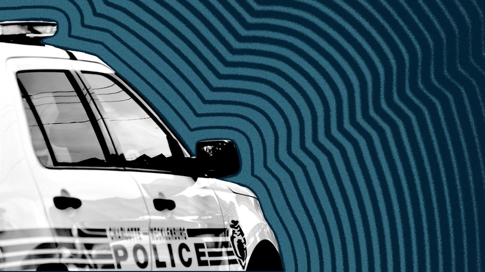 Photo illustration of a Charlotte-Mecklenburg Police cruiser with lines radiating from it.