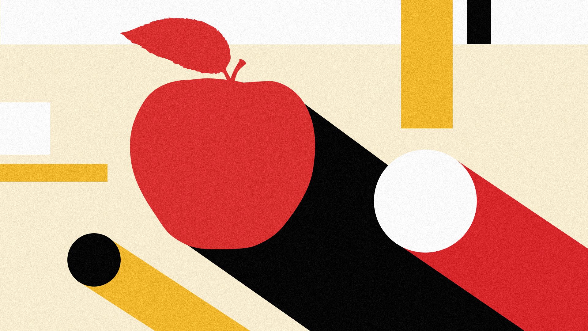 Illustration of an apple surrounded by abstract colors and shapes