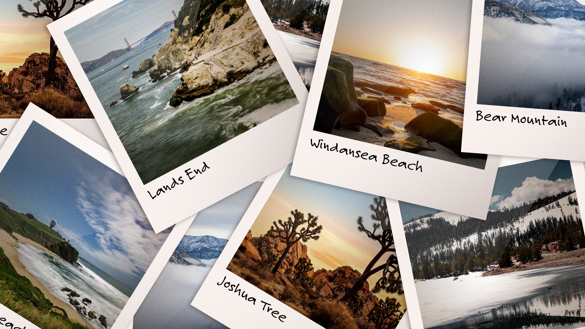 A collage of polaroid images showing locations in the California Challenge.