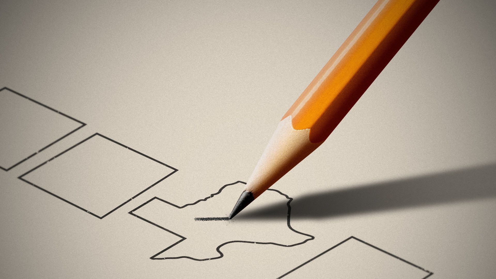 A pencil checks a Texas-shaped box