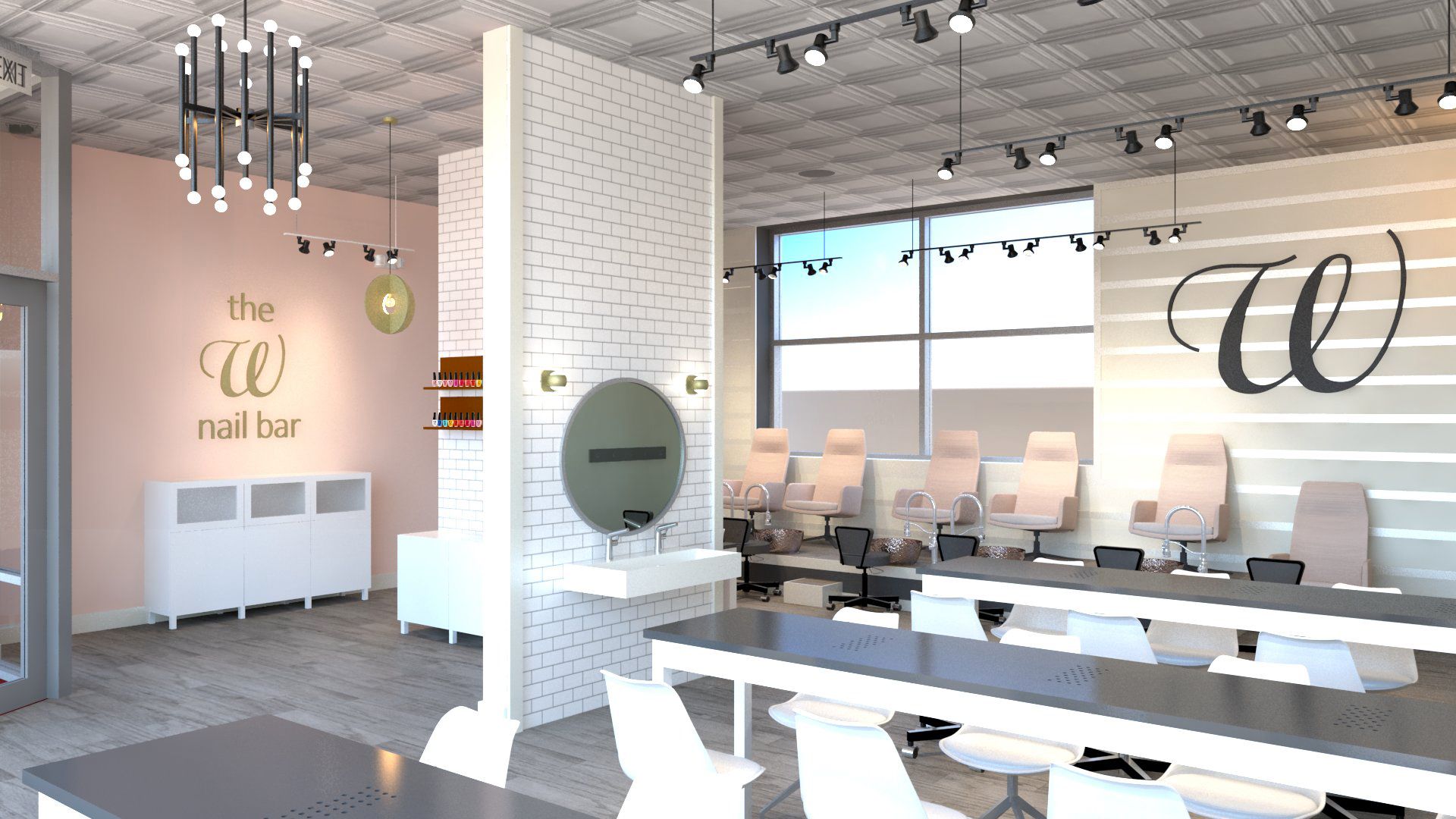 A rendering of a W Nail Bar in a Hy-Vee store.