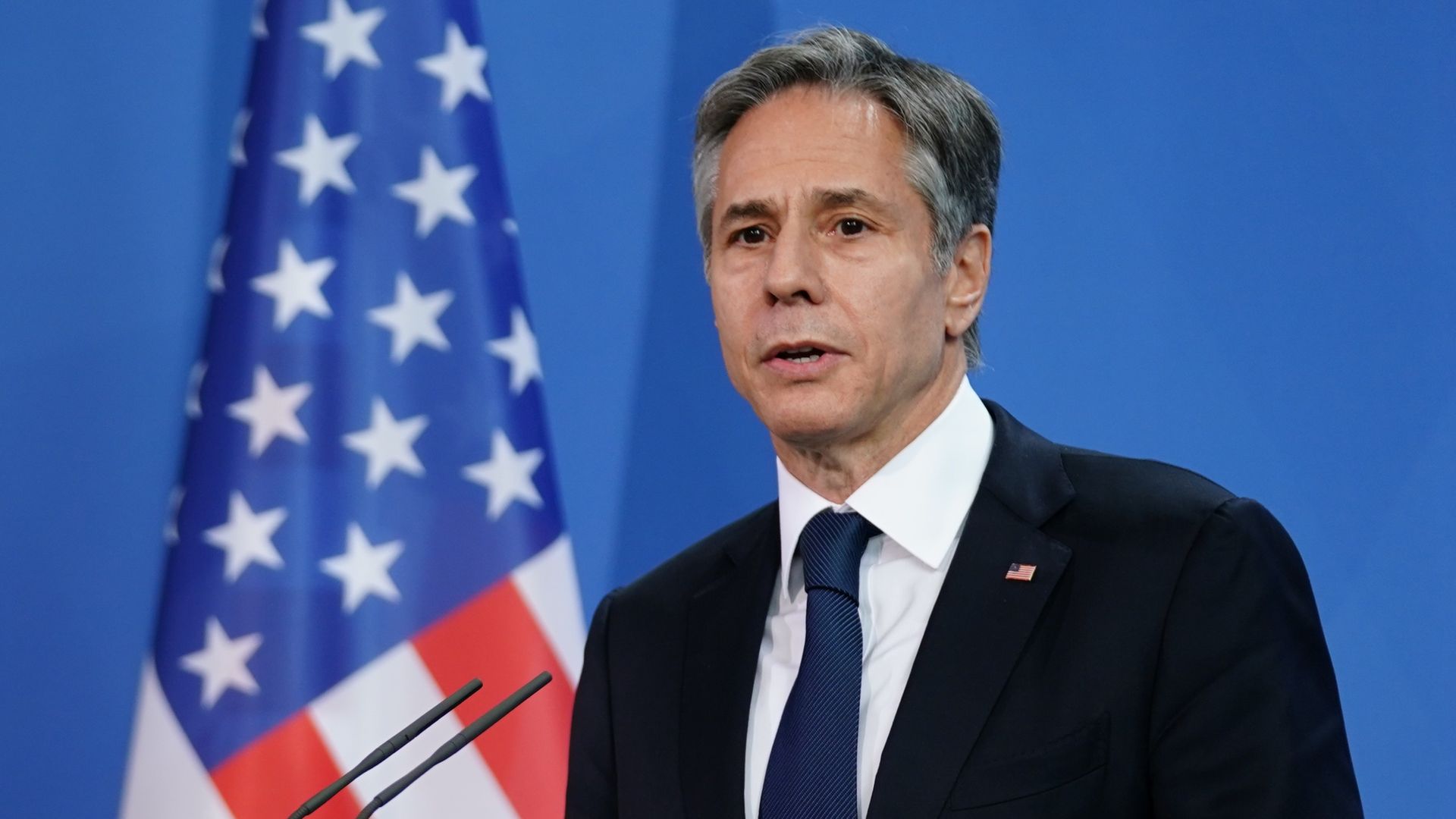 Secretary of State Antony Blinken speaks during a joint press conference on June 23, 2021 in Berlin, Germany. 
