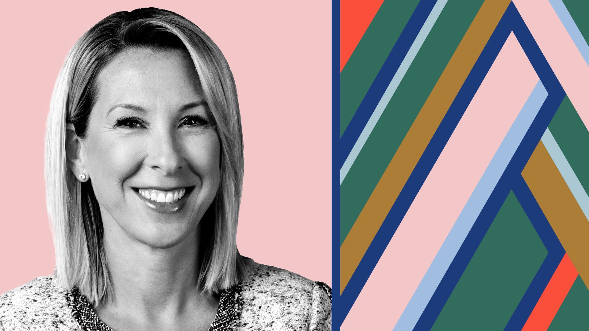 Photo illustration of CMO of Bessemer Venture Partners Shannon Brayton next to the company logo and various shapes