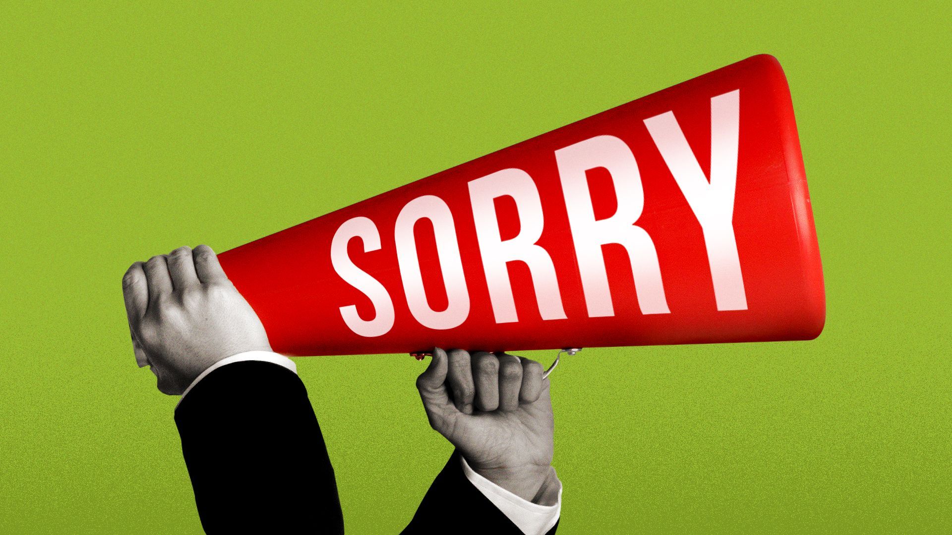 Illustration of a megaphone with "Sorry" written on the side.