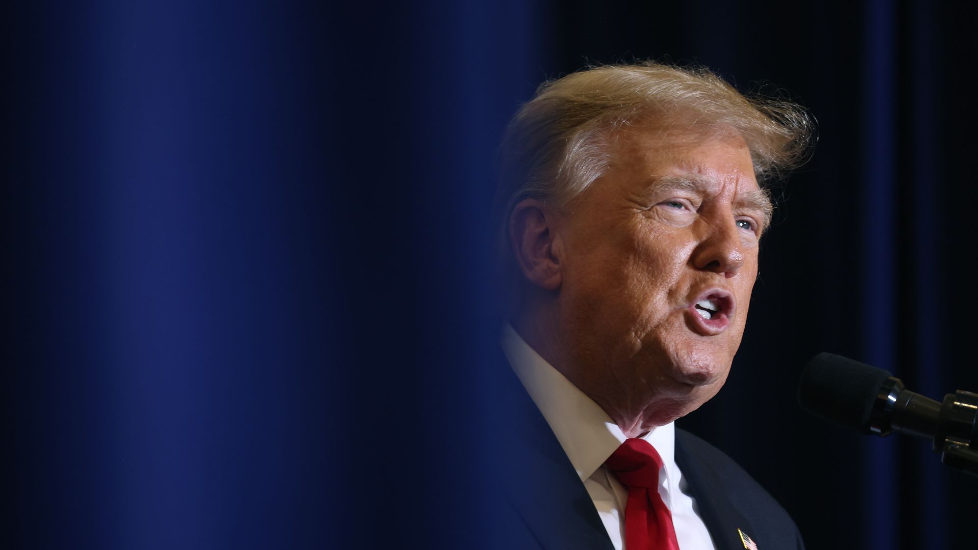 Republican presidential candidate, former President Donald Trump speaks at a campaign event at the Hyatt Hotel on December 13, 2023 in Coralville, Iowa.