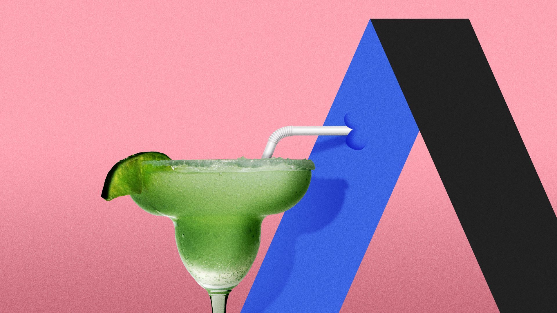 Illustration of the Axios logo drinking a margarita. 