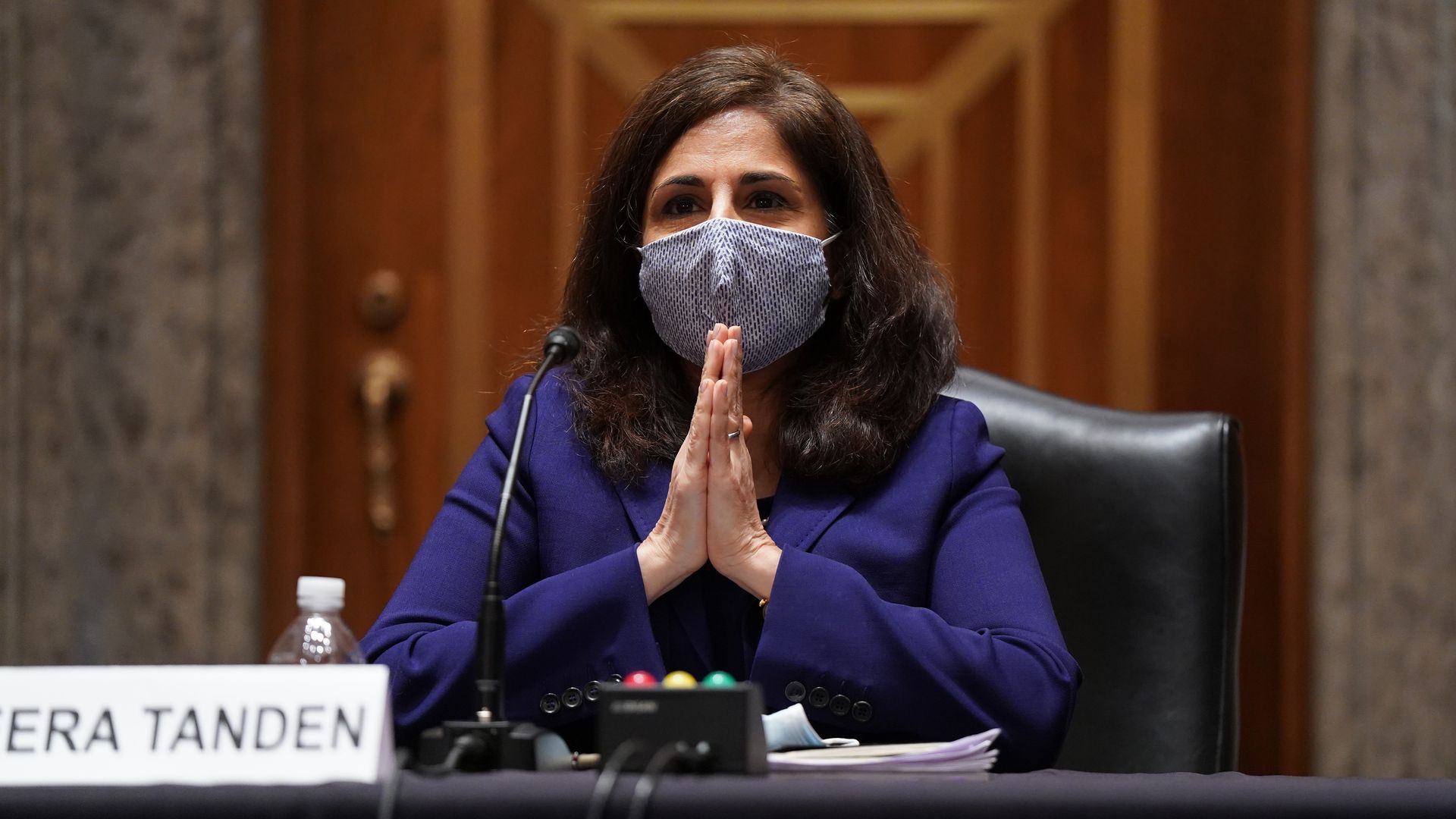 OMB Director-designate Neera Tanden is seen during her confirmation hearing.